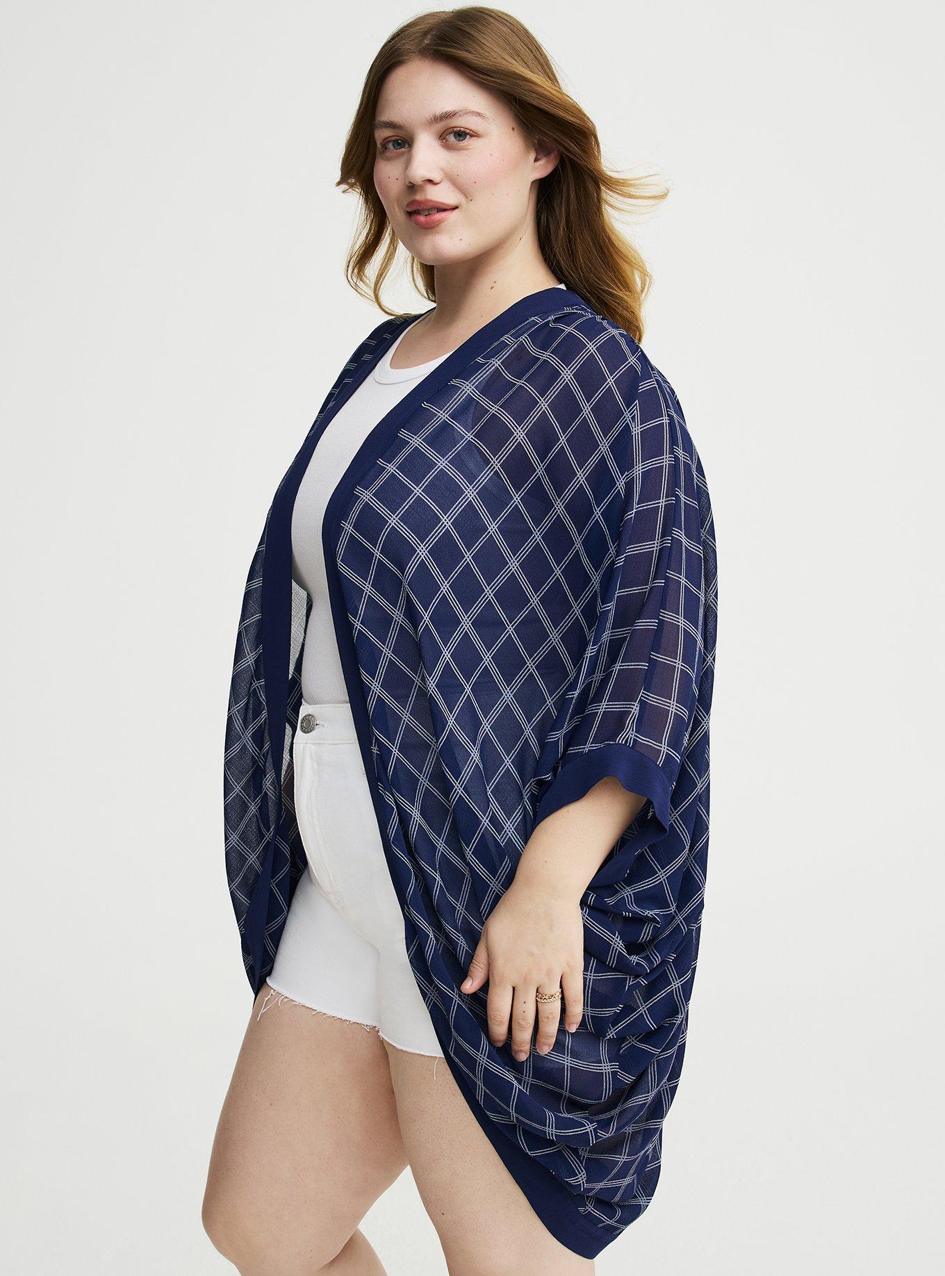 Cocoon Kimono, EMMIE PLAID NAVY, alternate