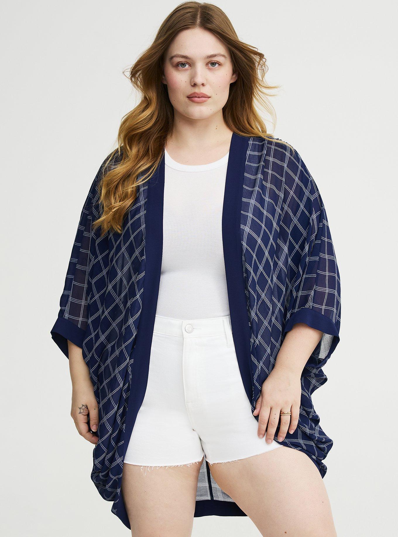Cocoon Kimono, EMMIE PLAID NAVY, hi-res