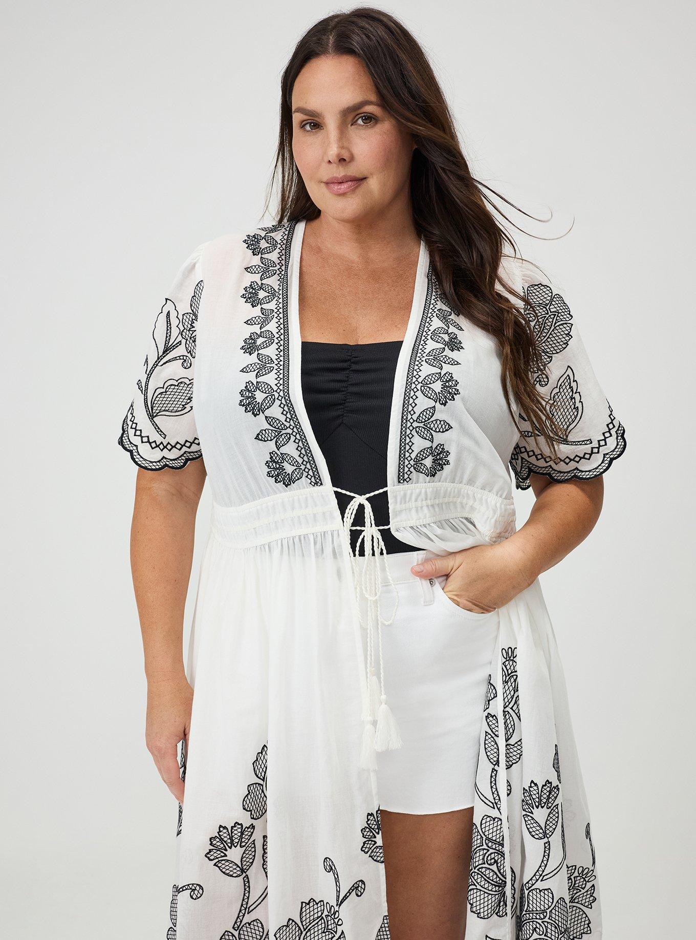 Floral Embroidered Maxi  Kimono, WHISPER WHITE, alternate
