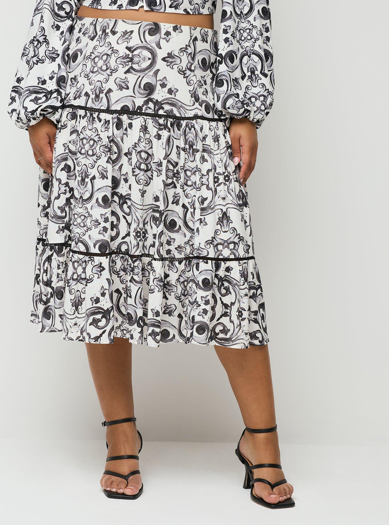 Studio Tiered Midi Skirt, GOTHIC TILE BLACK, alternate