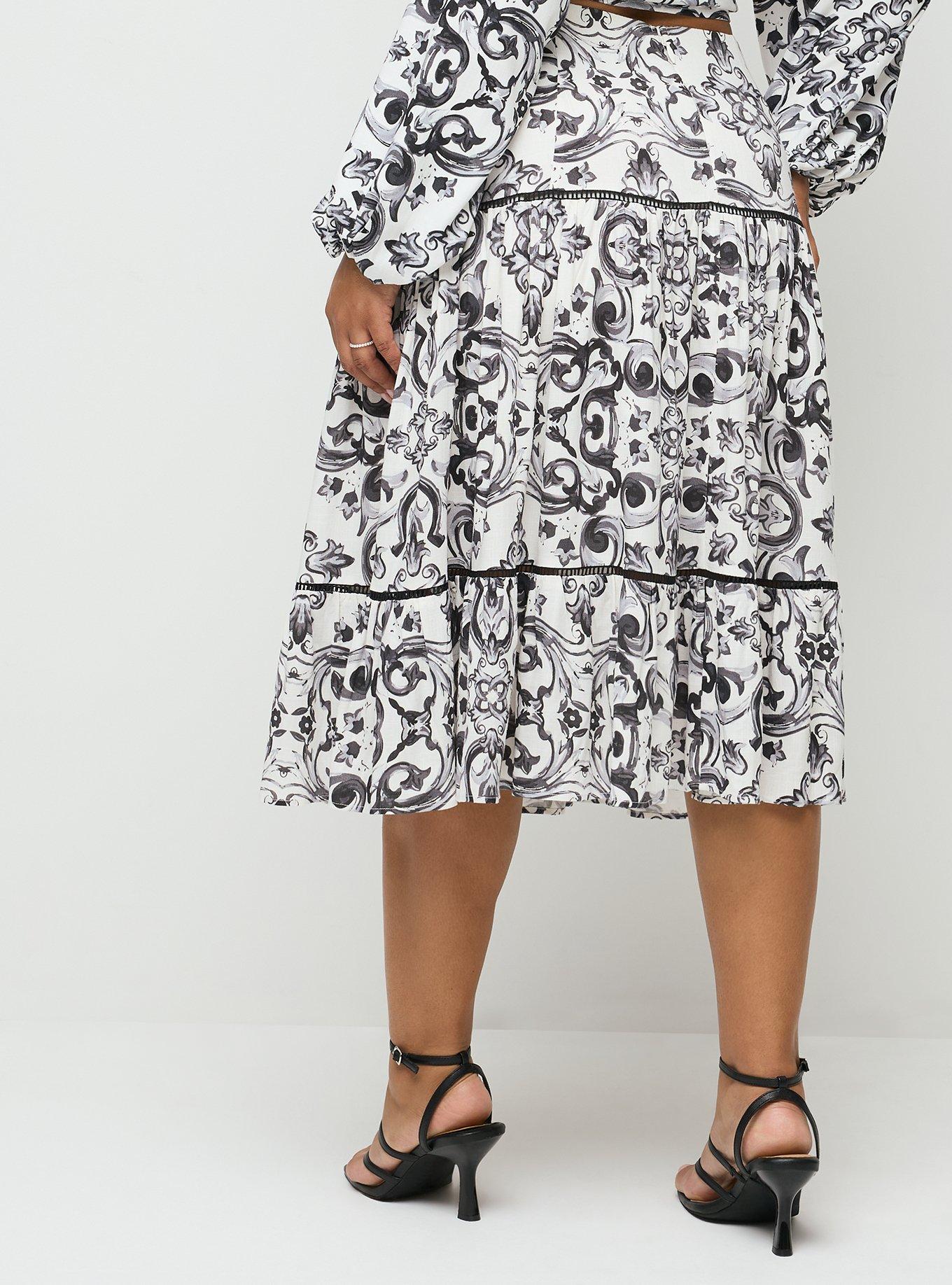 Studio Tiered Midi Skirt, GOTHIC TILE BLACK, alternate