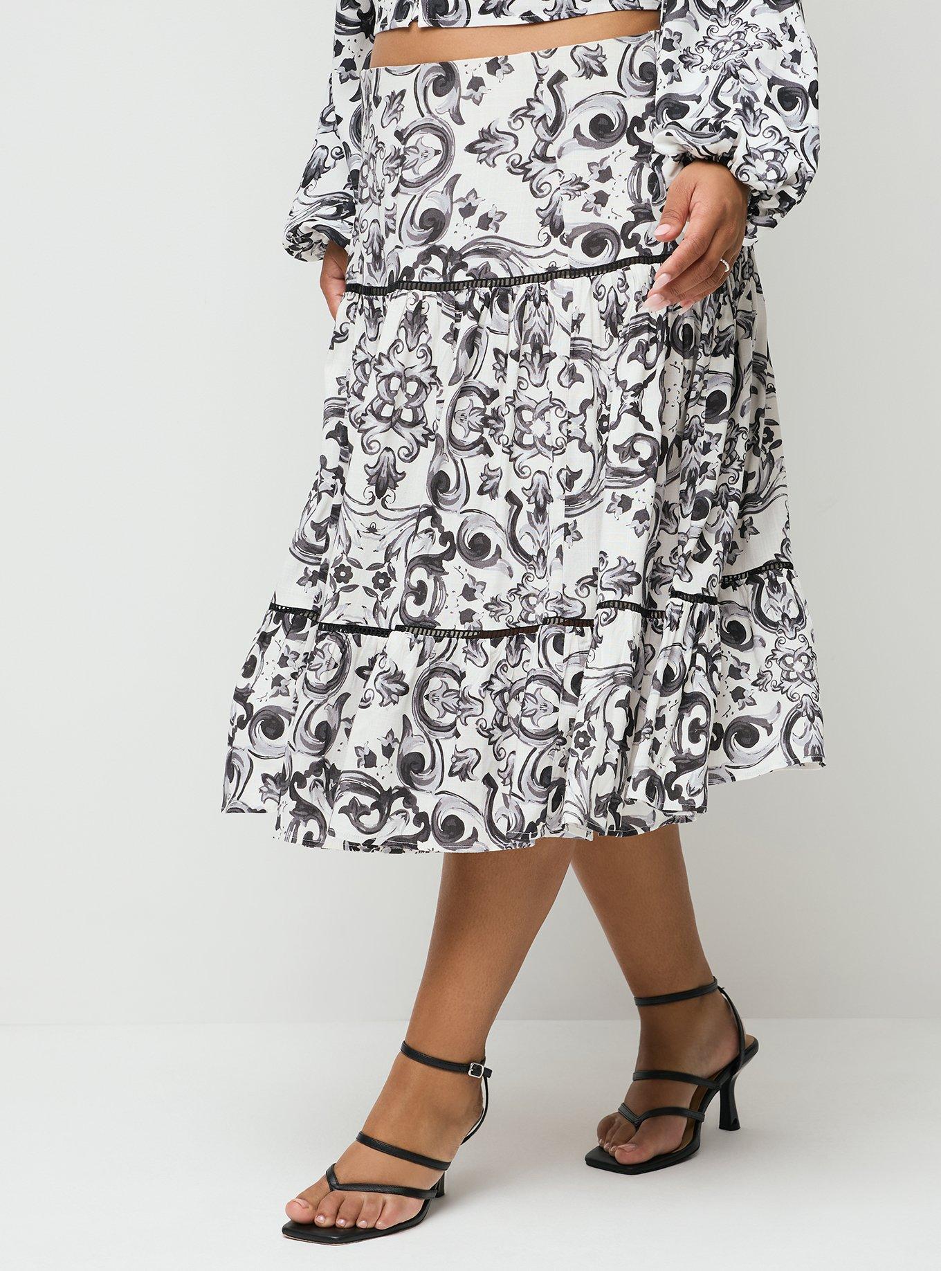 Studio Tiered Midi Skirt, GOTHIC TILE BLACK, alternate