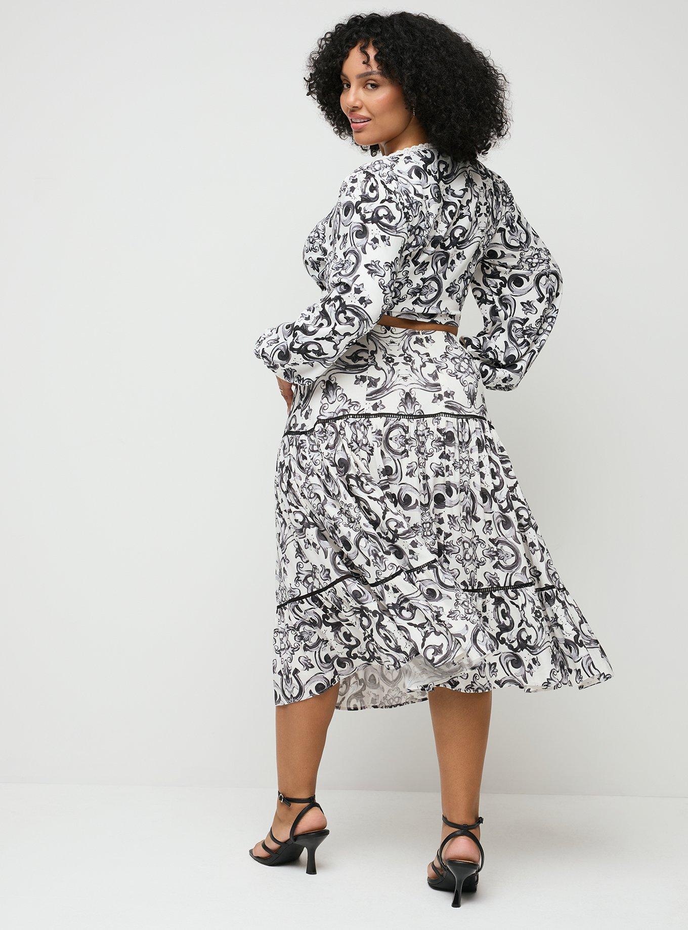 Studio Tiered Midi Skirt, GOTHIC TILE BLACK, alternate