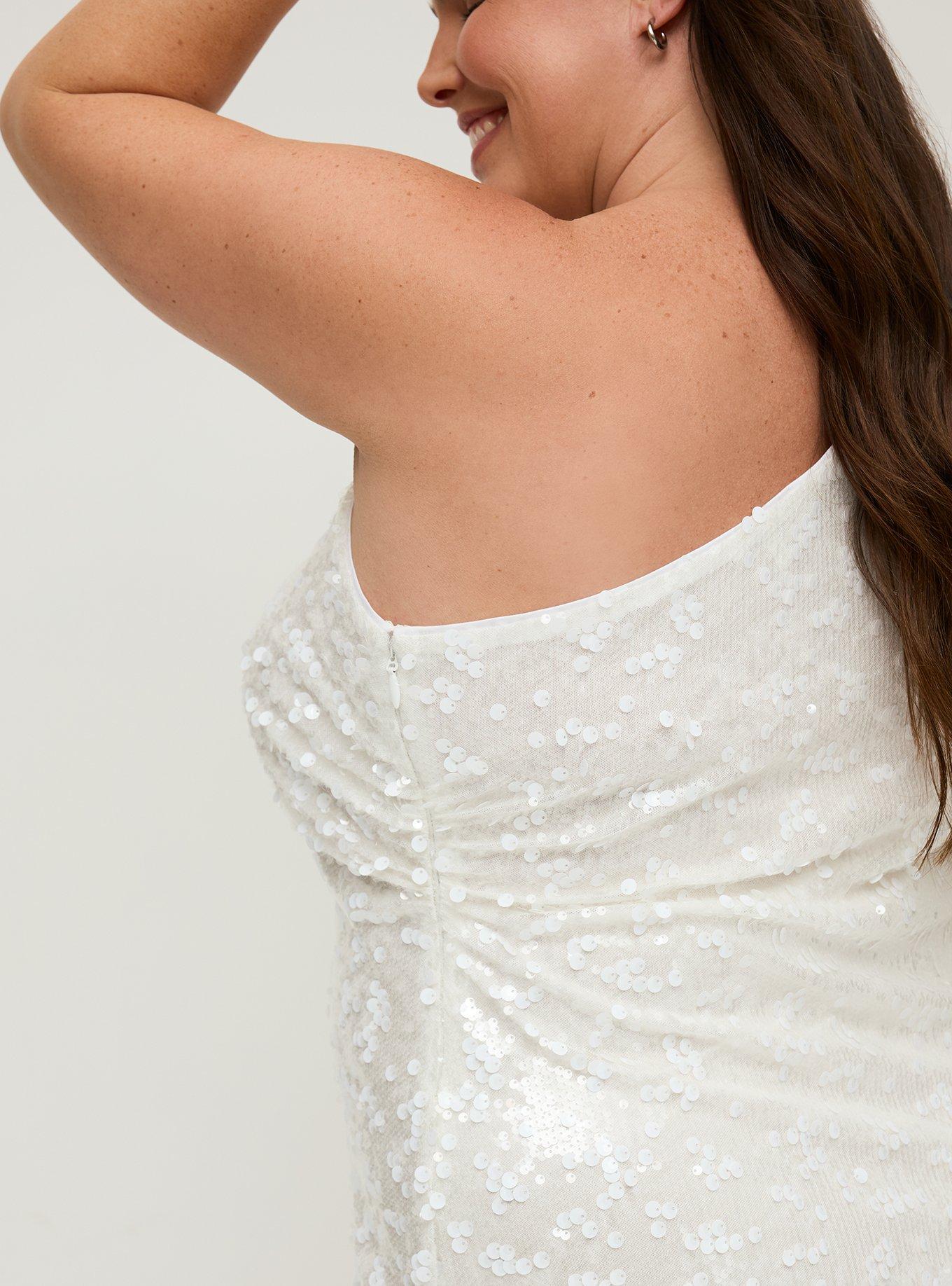 open lace back dress Women's Dresses Don't Wait Up One Shoulder Sequin Dress White/Gold XL by Selfie Leslie Clearance main image 1