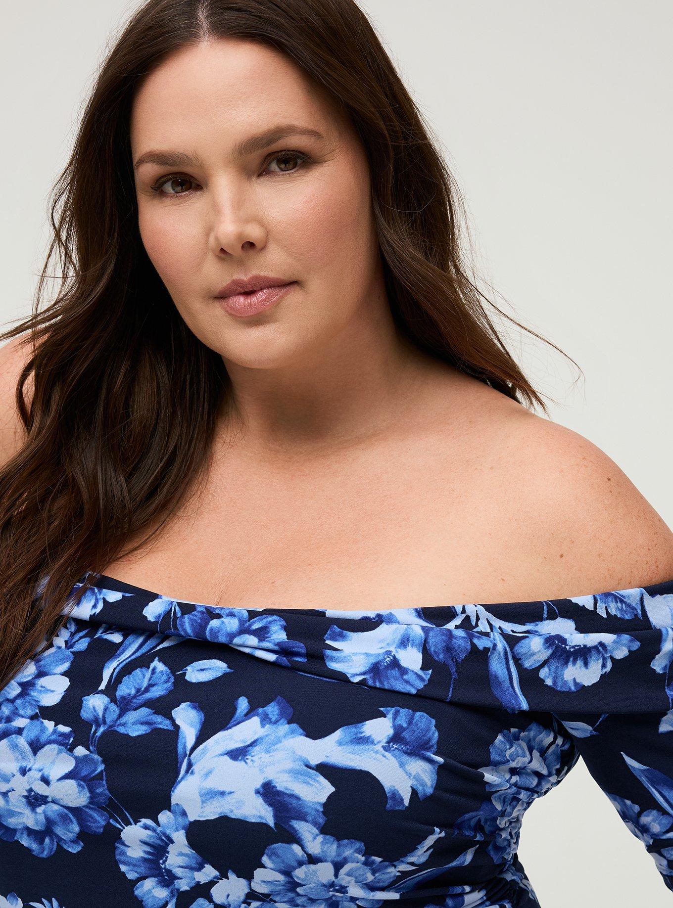 Studio Knit Off-Shoulder Ruched Maxi Dress, DUTCH FLORAL NAVY, alternate