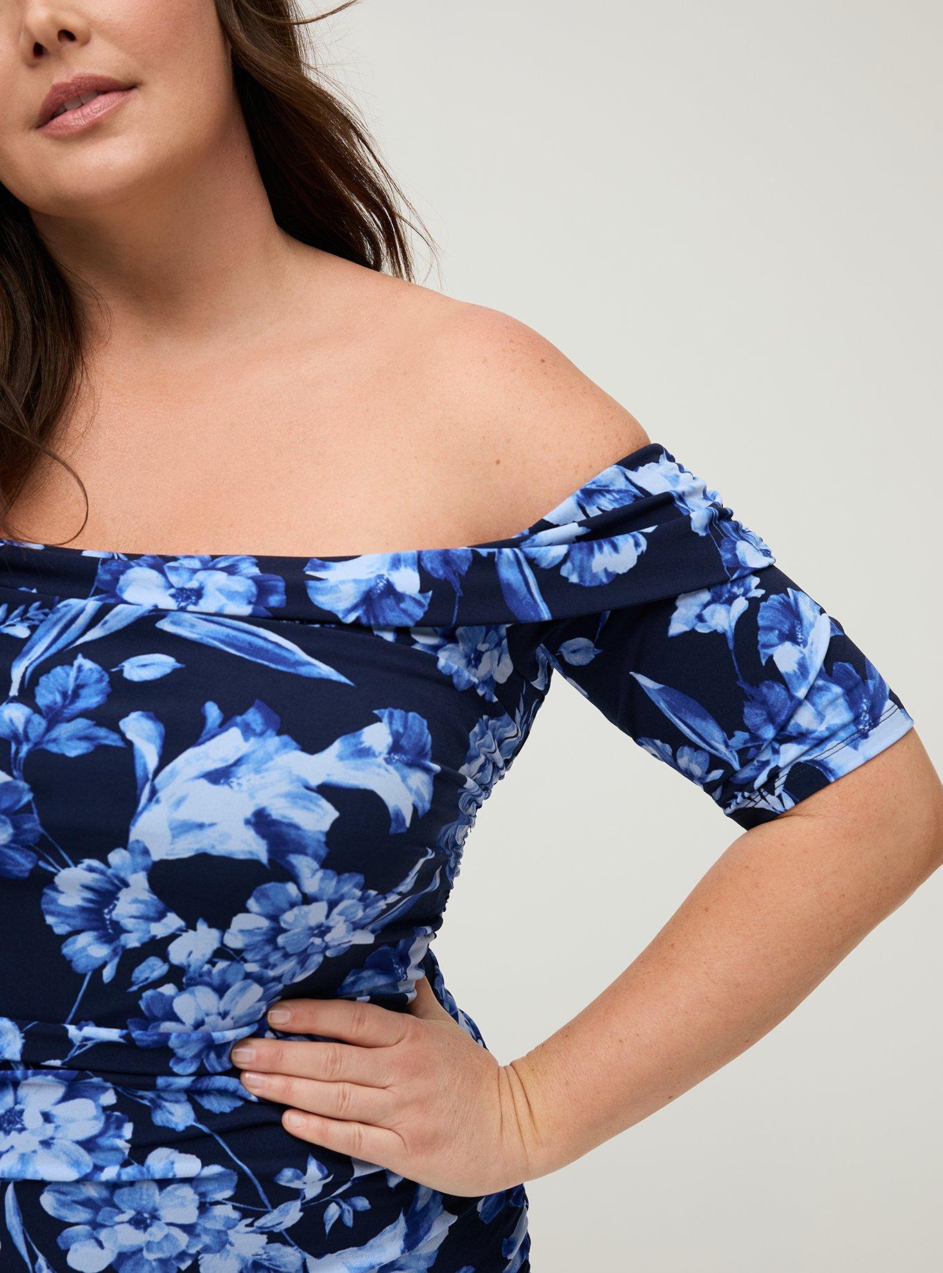 Studio Knit Off-Shoulder Ruched Maxi Dress, DUTCH FLORAL NAVY, alternate