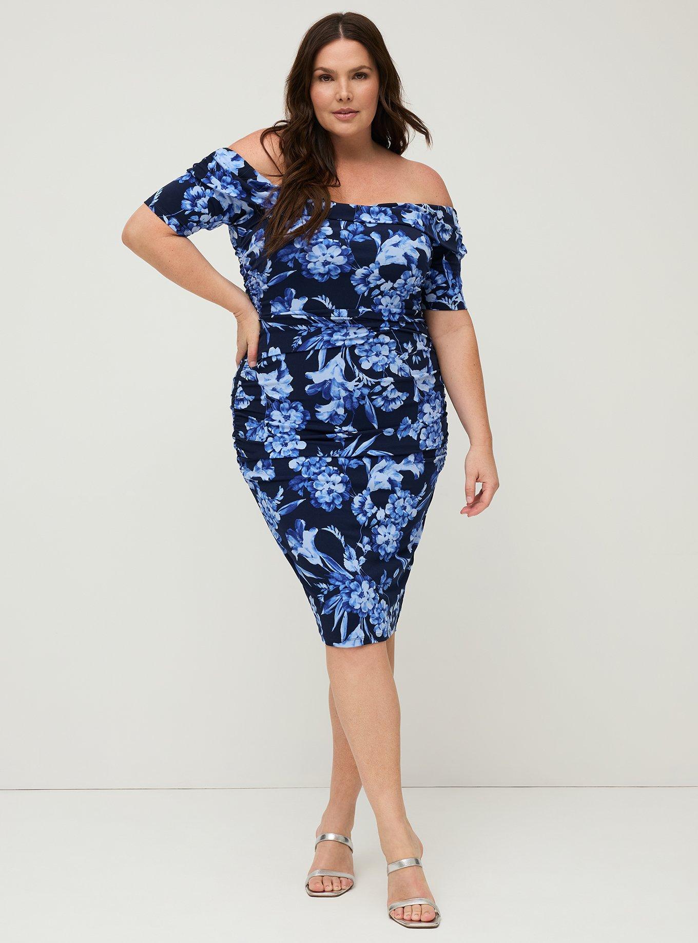 Studio Knit Off-Shoulder Ruched Maxi Dress, DUTCH FLORAL NAVY, hi-res