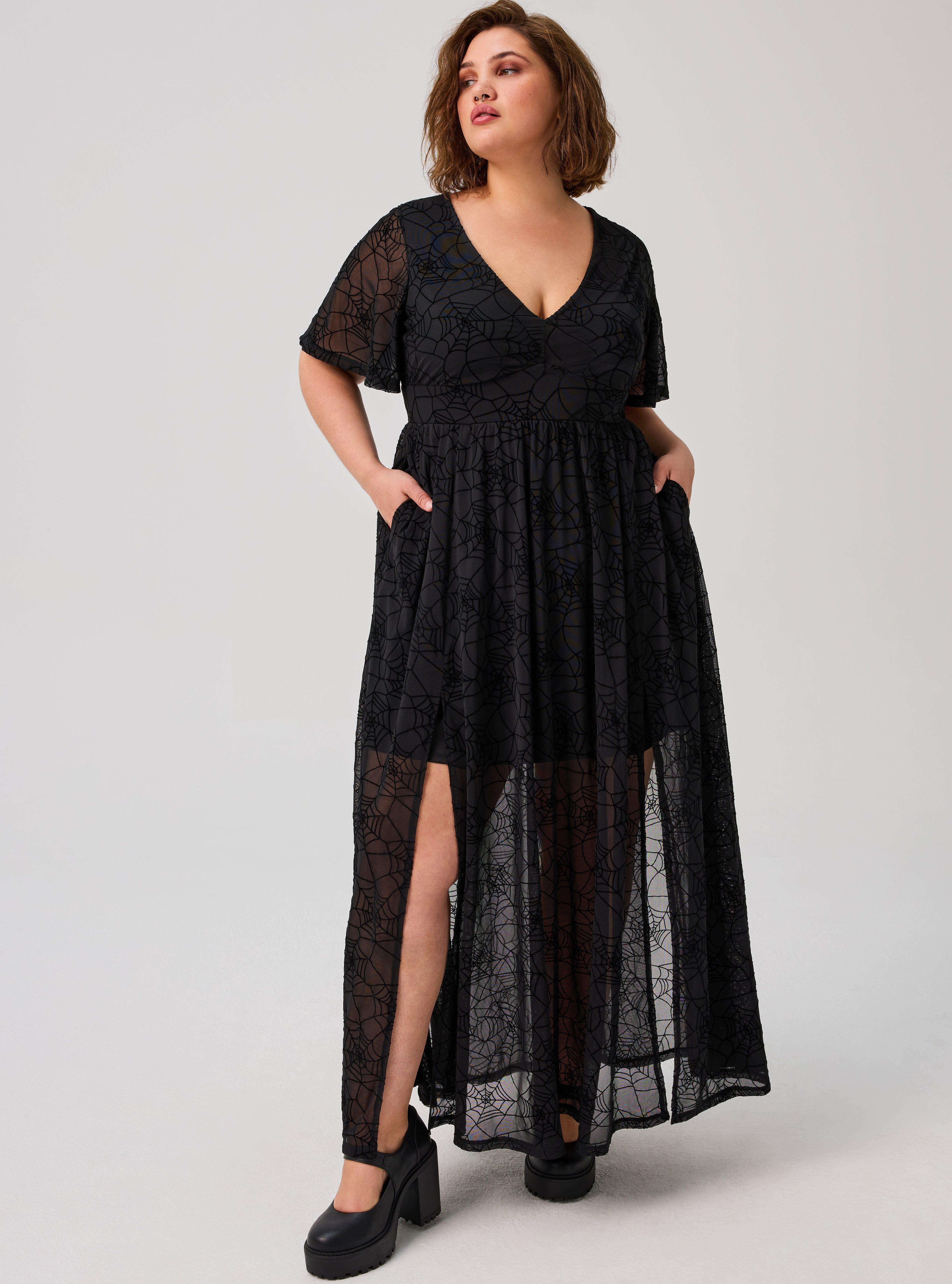 knee length dresses for ladies Black Mesh V-Neck Maxi Dress main image 1