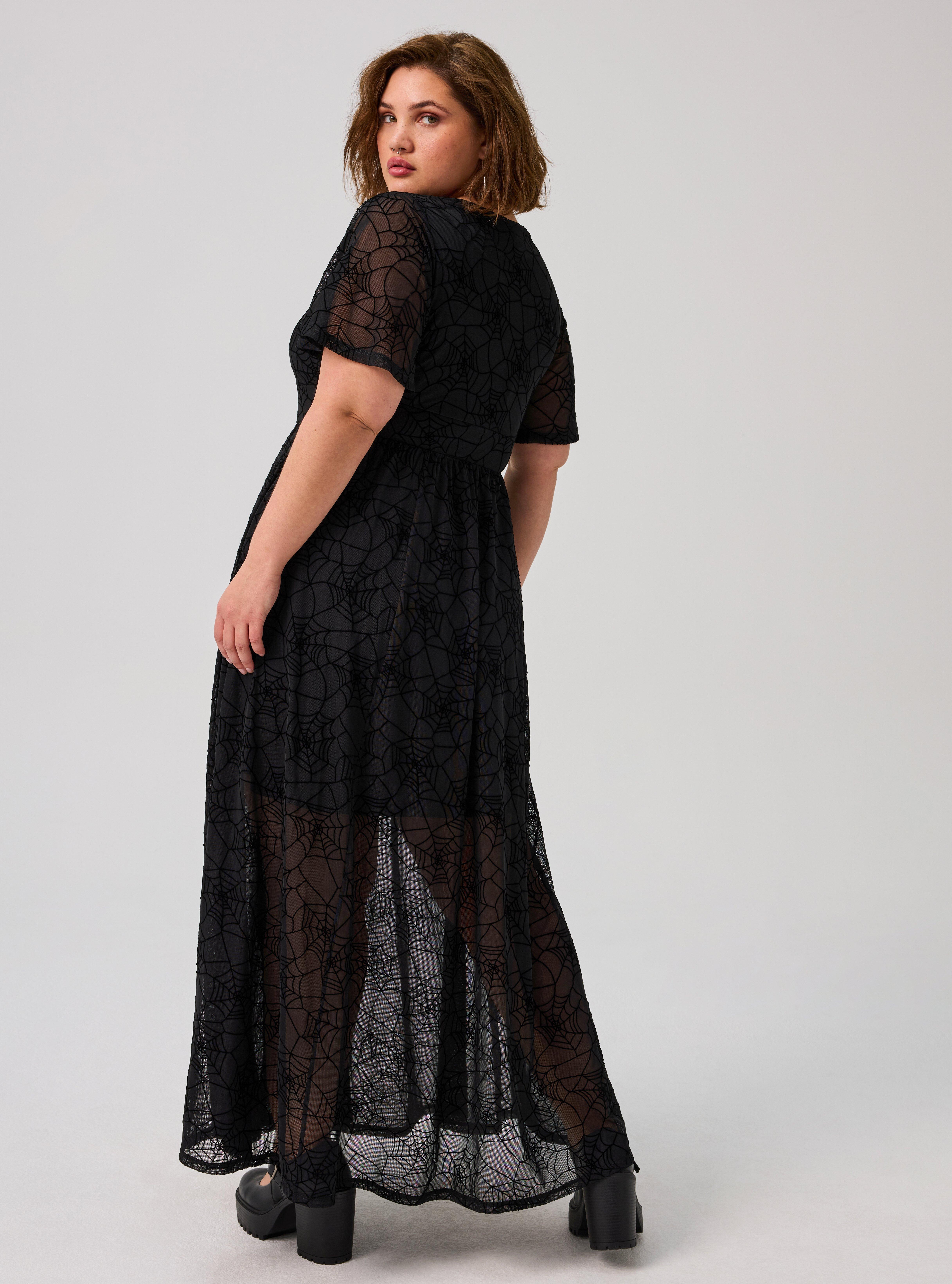knee length dresses for ladies Black Mesh Overlay Long Sleeve Maternity Maxi Dress main image 1