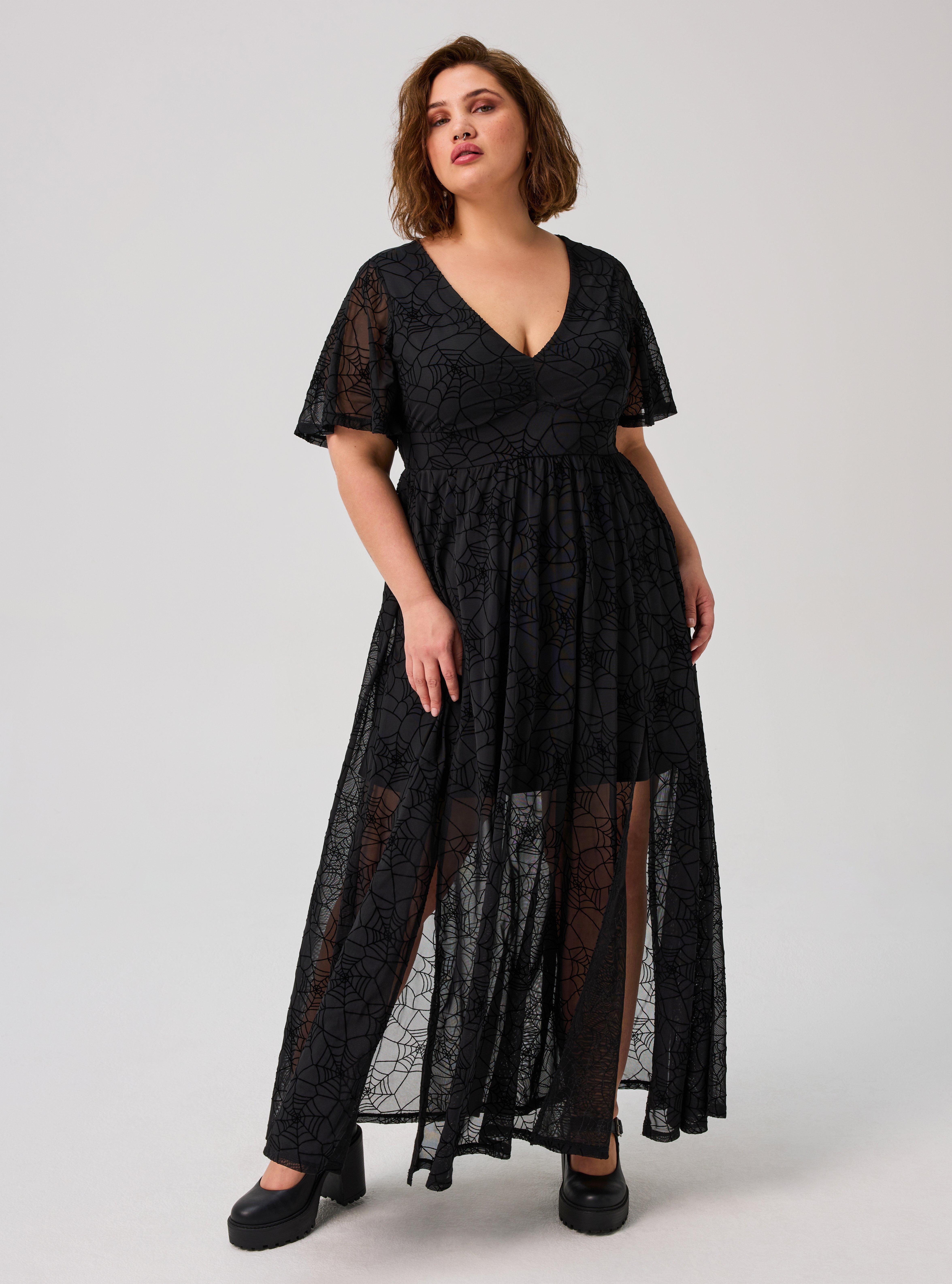 knee length dresses for ladies Curvesoul Plus Size Women Patchwork Long Sleeve Glitter Bodycon Dress Fashion Party Slim Sheer Mesh Dress, Women's, Size: 3XL, Black main image 0