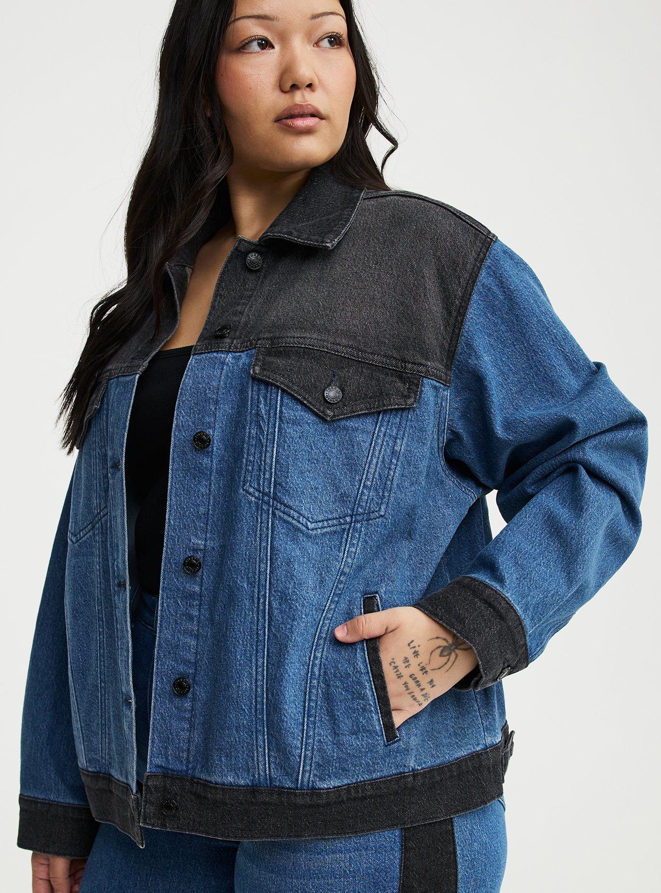 Vintage Stretch Denim Trucker Jacket, TWO TONE, alternate