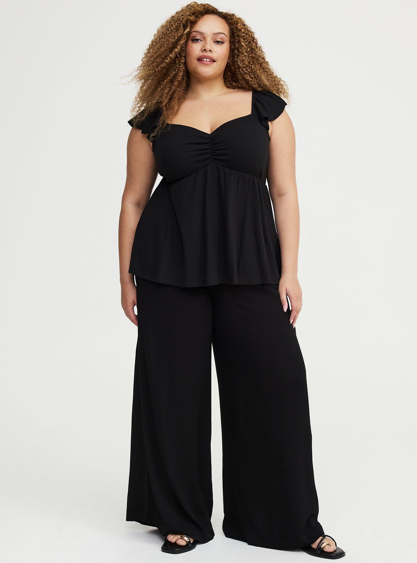 Textured Jersey Flutter Sleeve Babydoll Top, DEEP BLACK, alternate