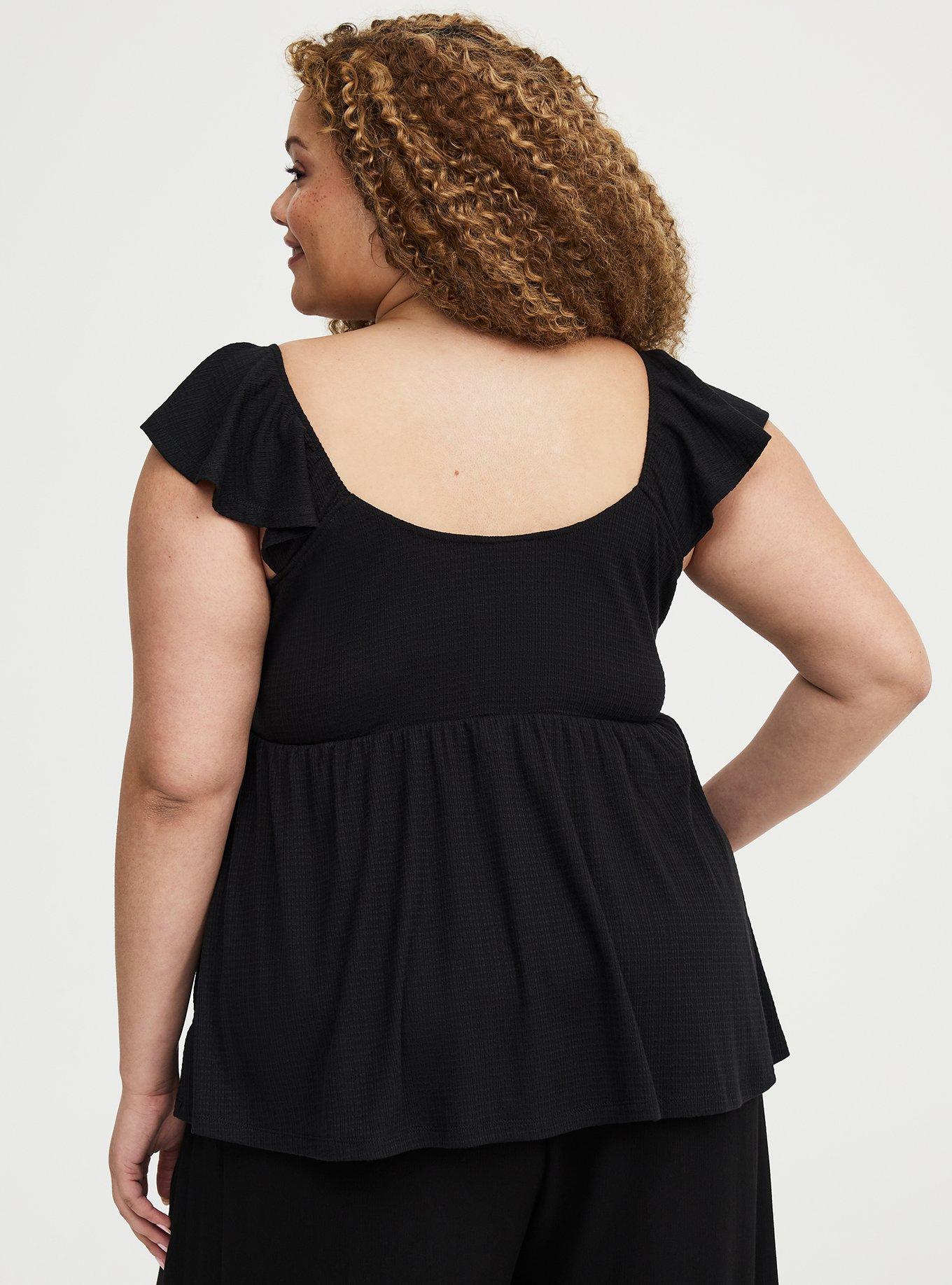 Textured Jersey Flutter Sleeve Babydoll Top, DEEP BLACK, alternate