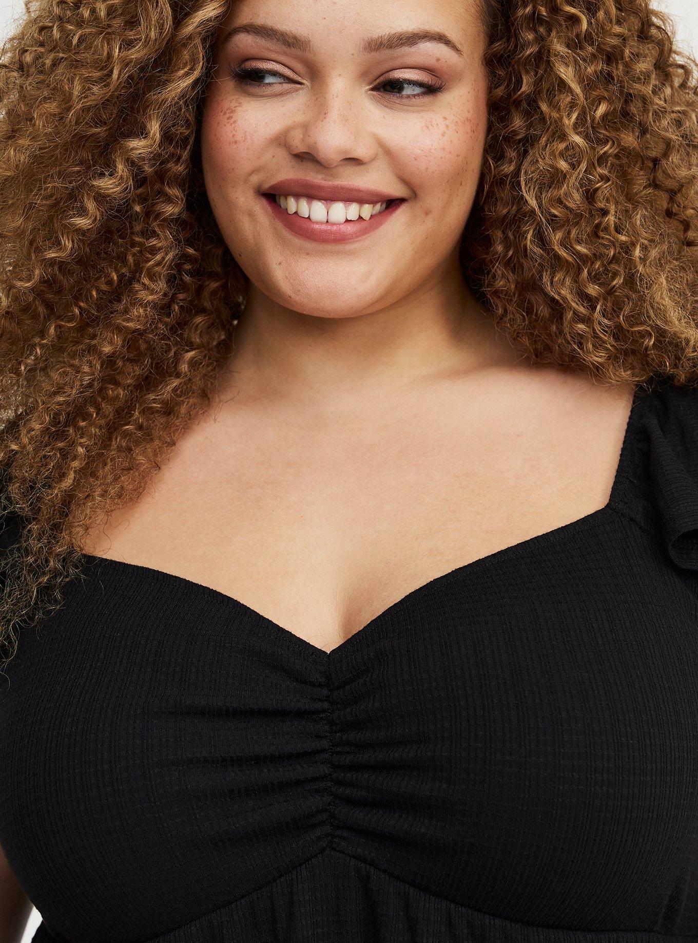 Textured Jersey Flutter Sleeve Babydoll Top, DEEP BLACK, alternate