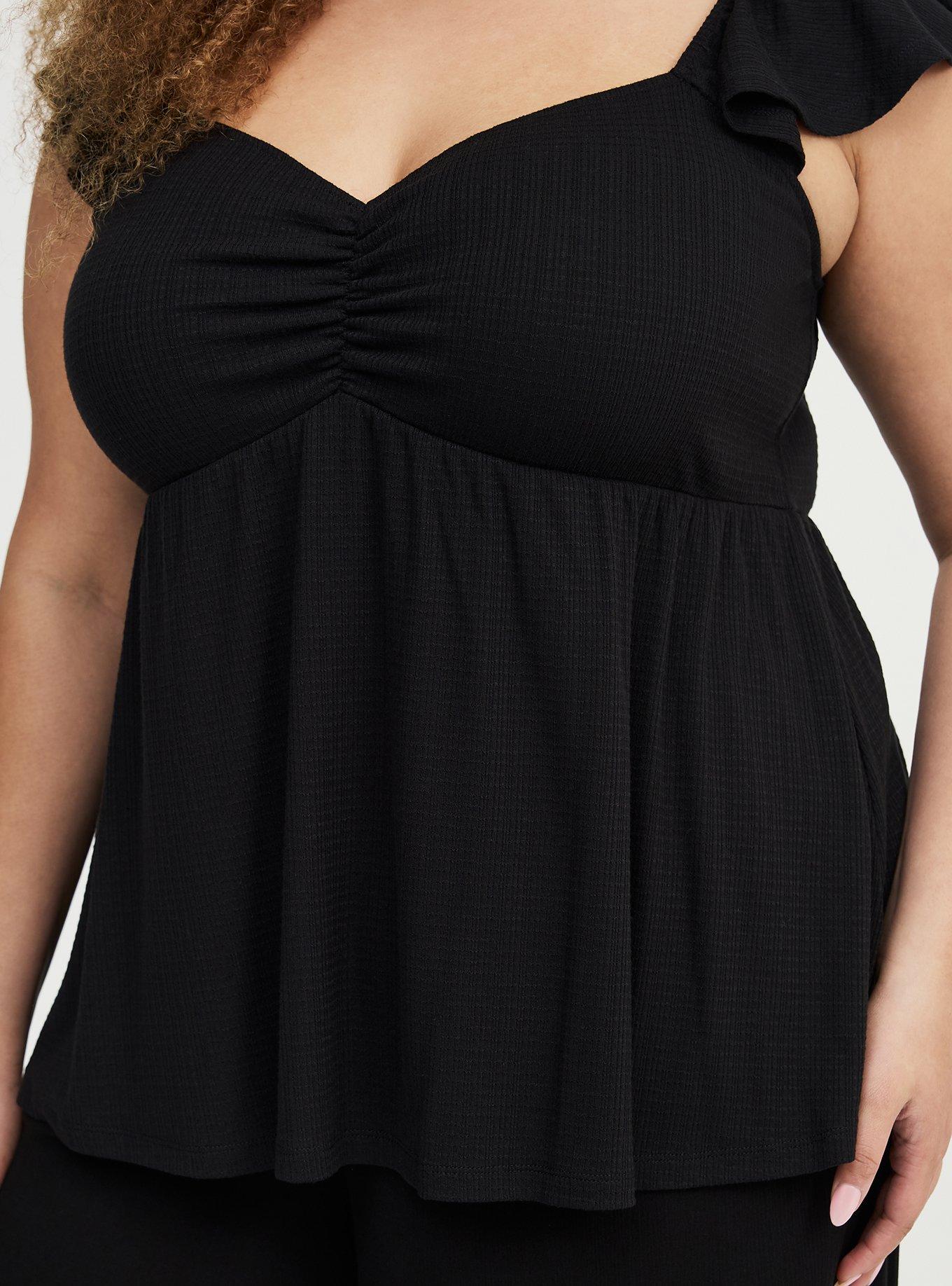 Textured Jersey Flutter Sleeve Babydoll Top, DEEP BLACK, alternate