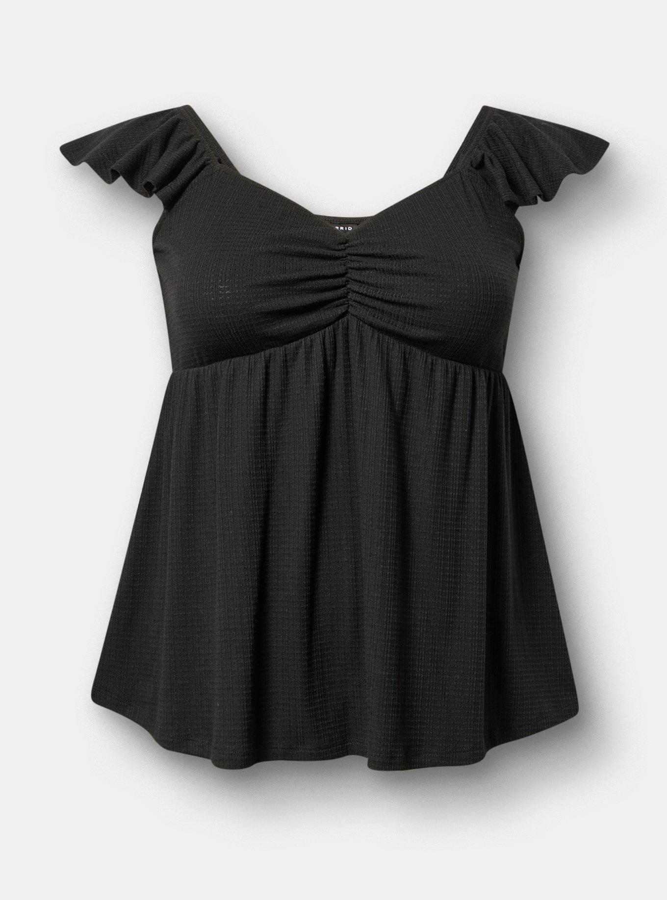Textured Jersey Flutter Sleeve Babydoll Top, DEEP BLACK, hi-res