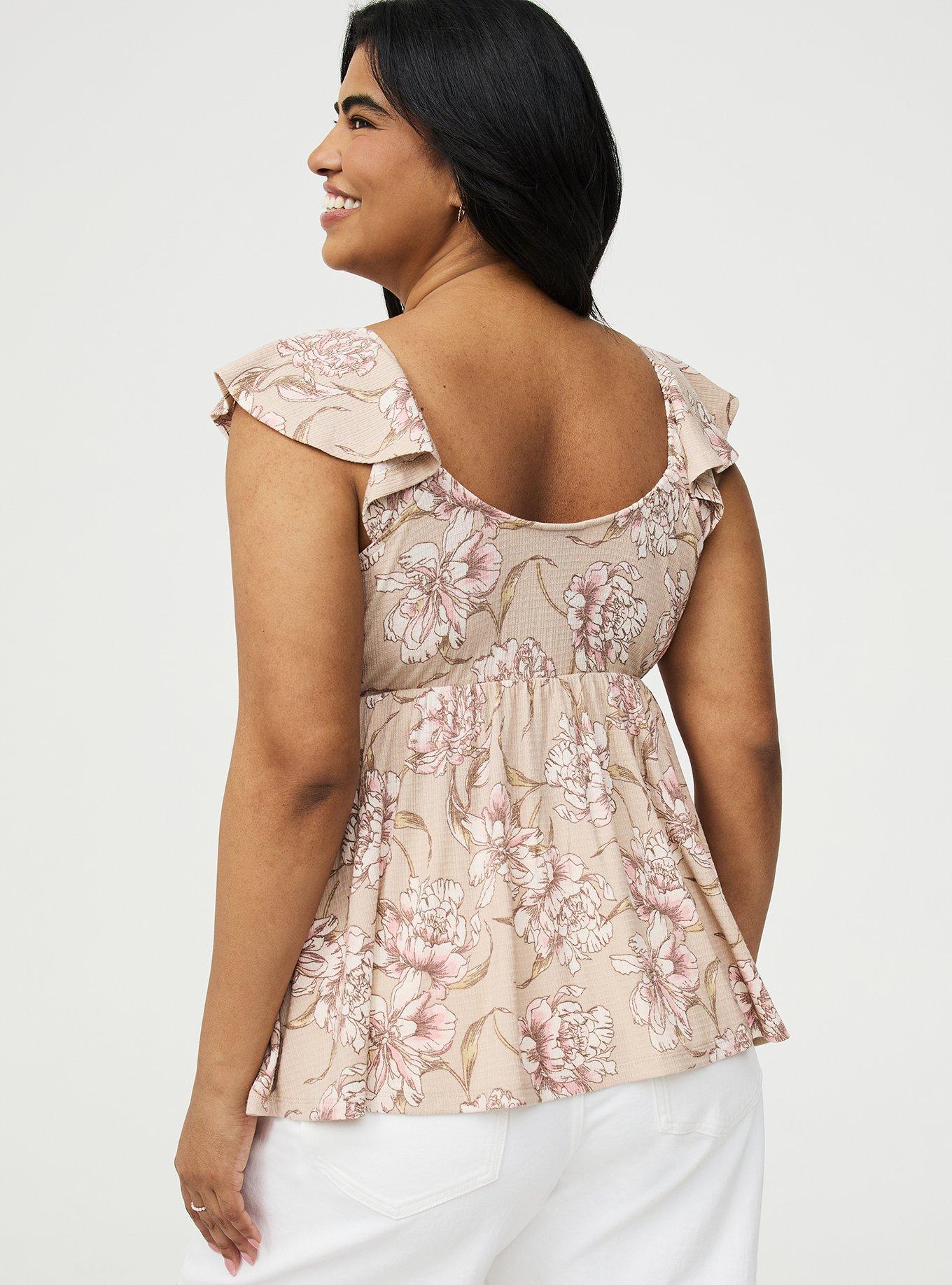 Textured Jersey Flutter Sleeve Babydoll Top, SKETCHBOOK FLORAL TAN, alternate