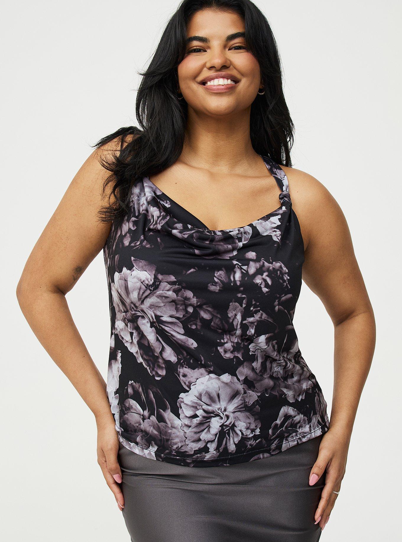Knot Strap Cowl Neck Top, VERONA FLORAL GREY, hi-res