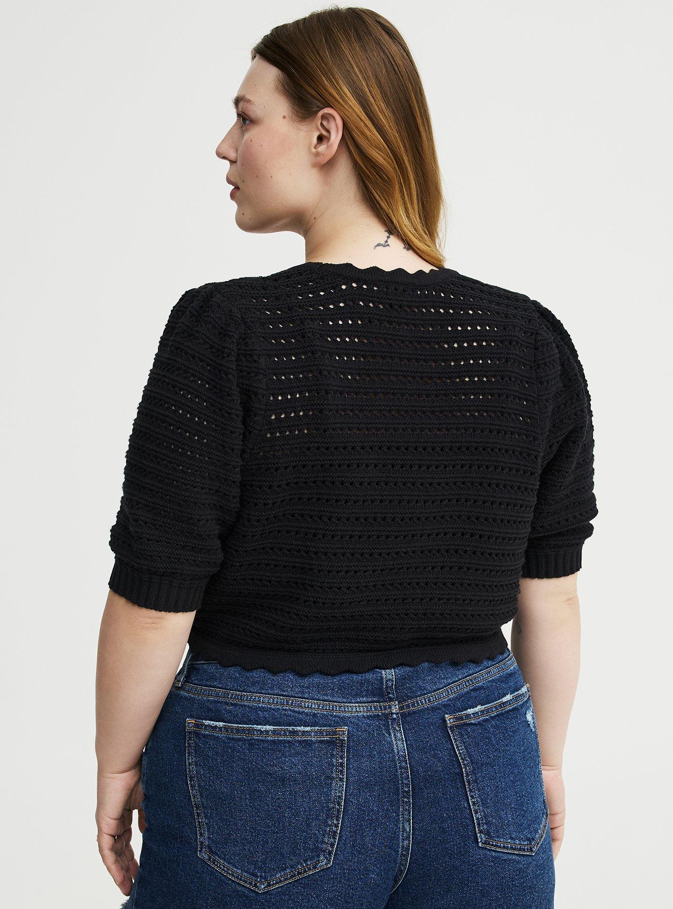 Pointelle Open Front Shrug, DEEP BLACK, alternate