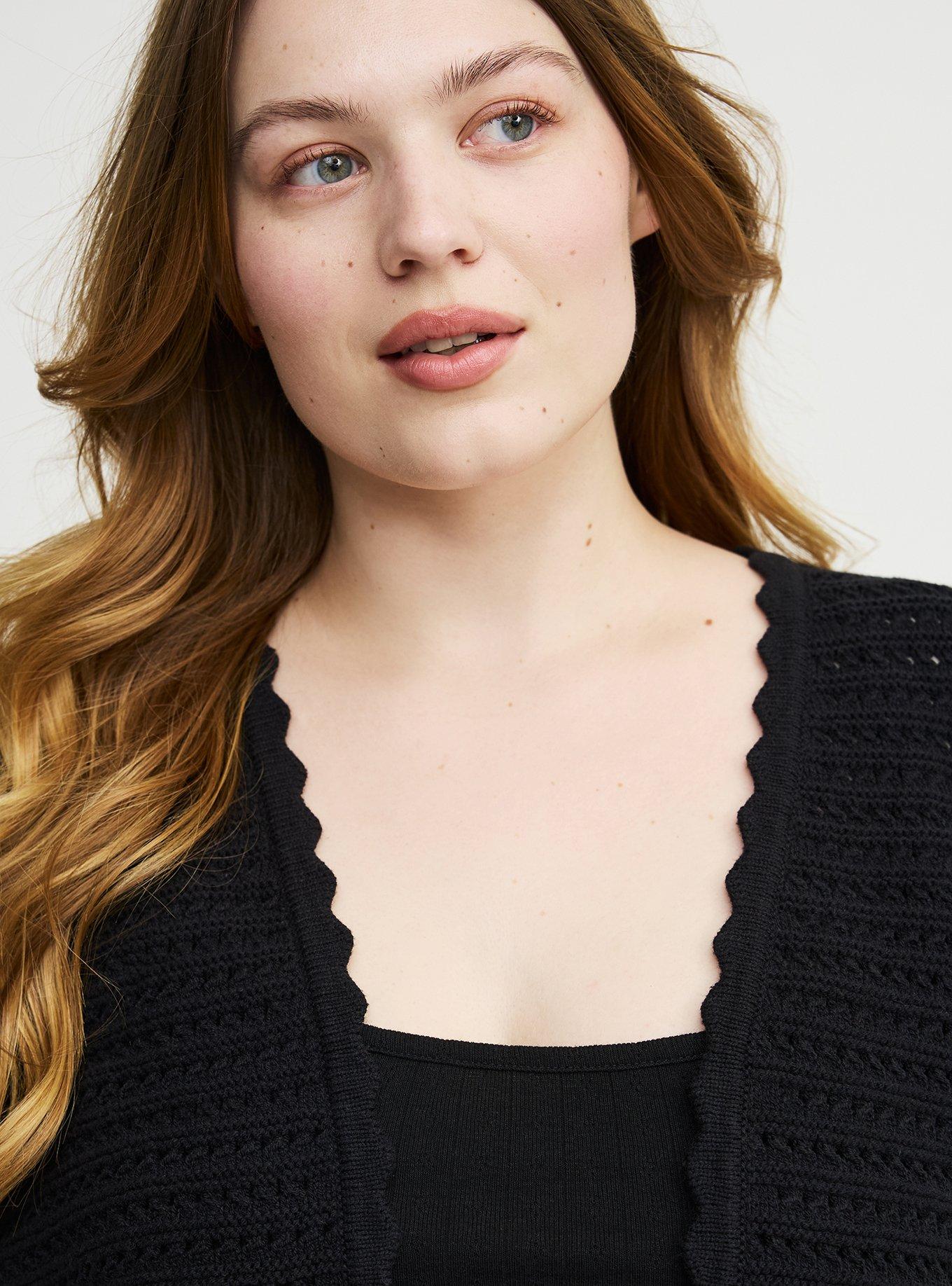 Pointelle Open Front Shrug, DEEP BLACK, alternate