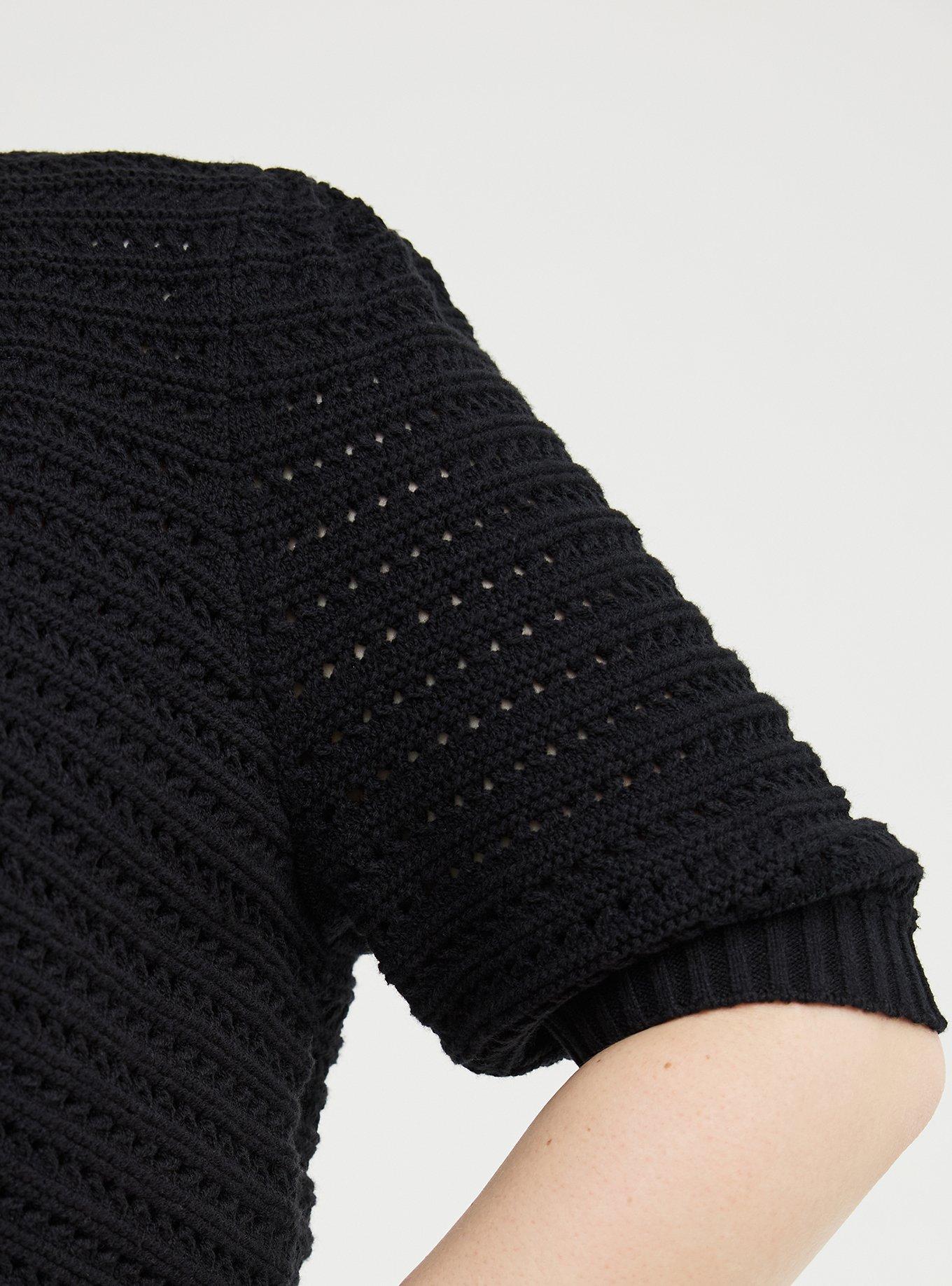 Pointelle Open Front Shrug, DEEP BLACK, alternate