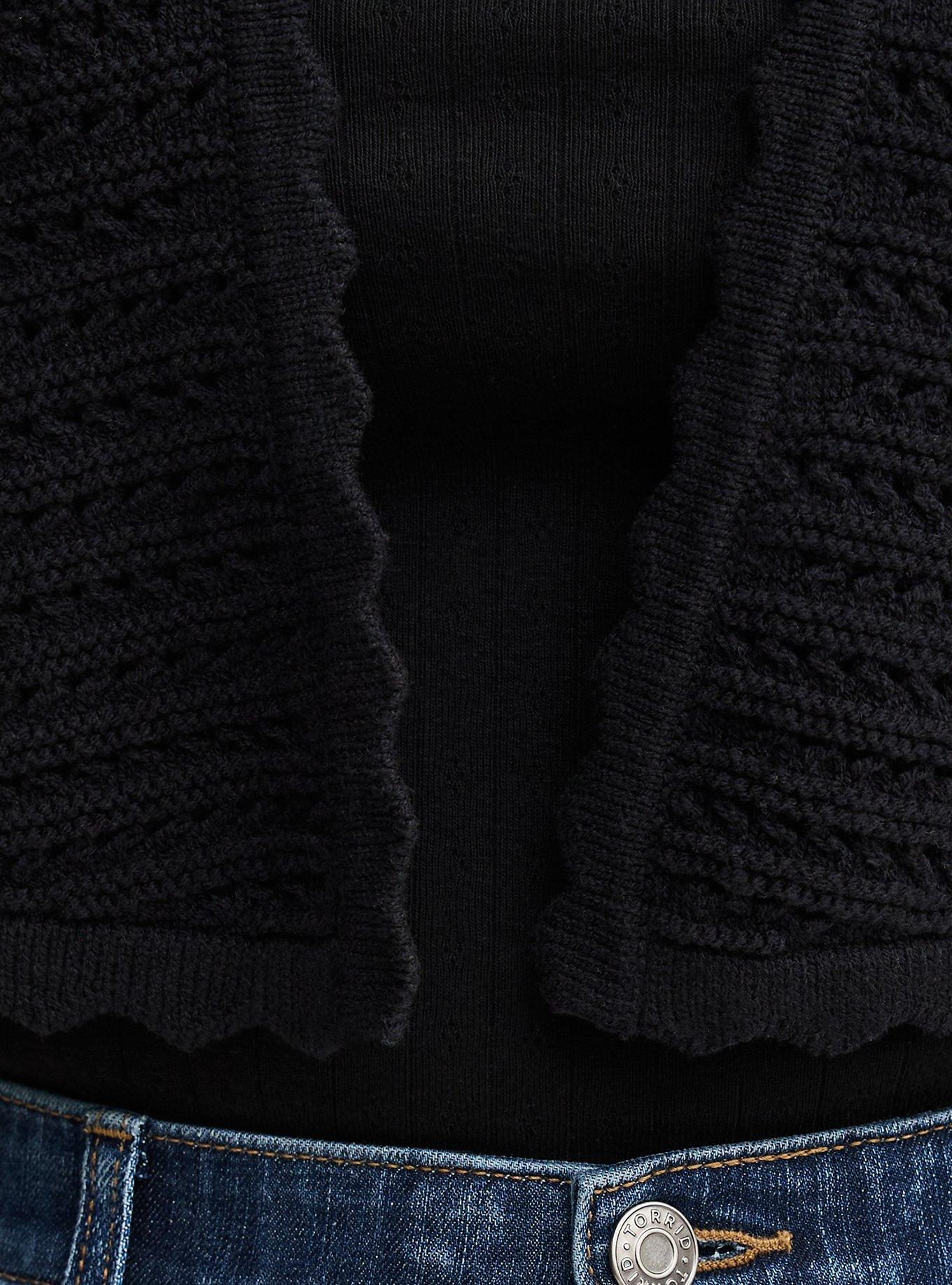 Pointelle Open Front Shrug, DEEP BLACK, alternate