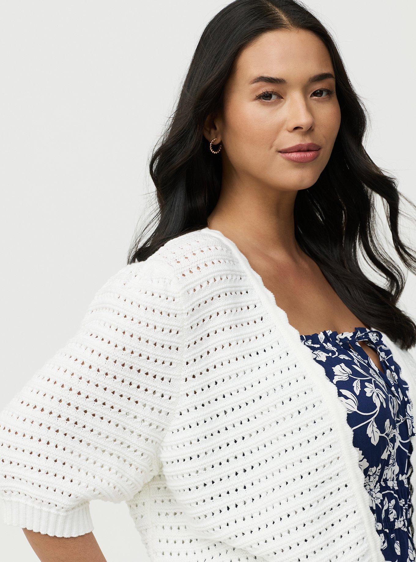 Pointelle Open Front Shrug, BLANC DE BLANC, alternate