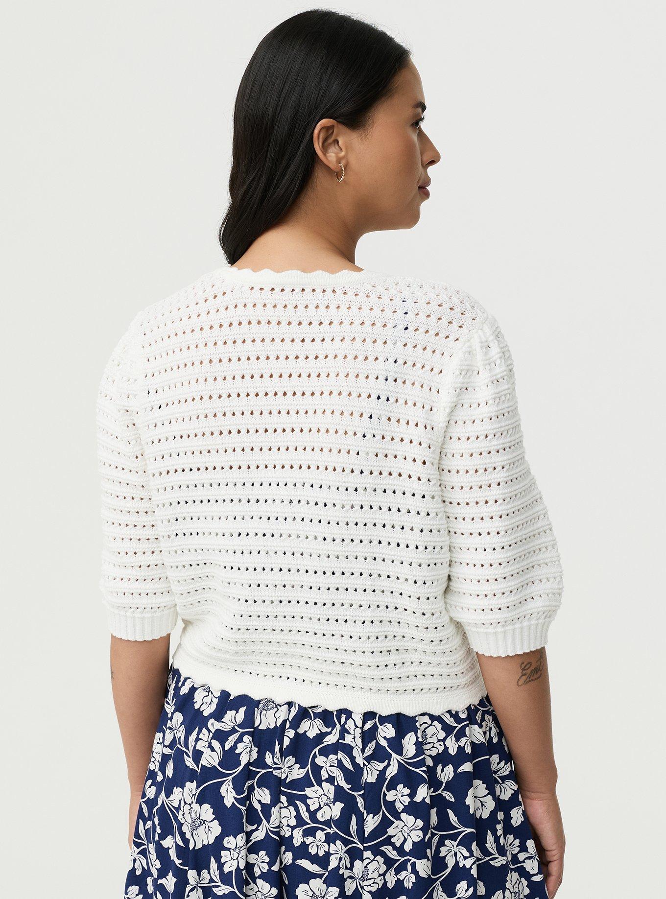 Pointelle Open Front Shrug, BLANC DE BLANC, alternate
