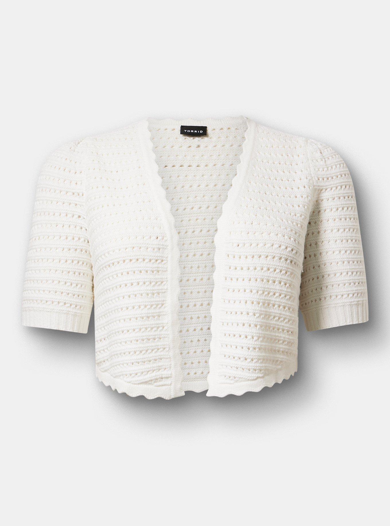Pointelle Open Front Shrug, BLANC DE BLANC, hi-res