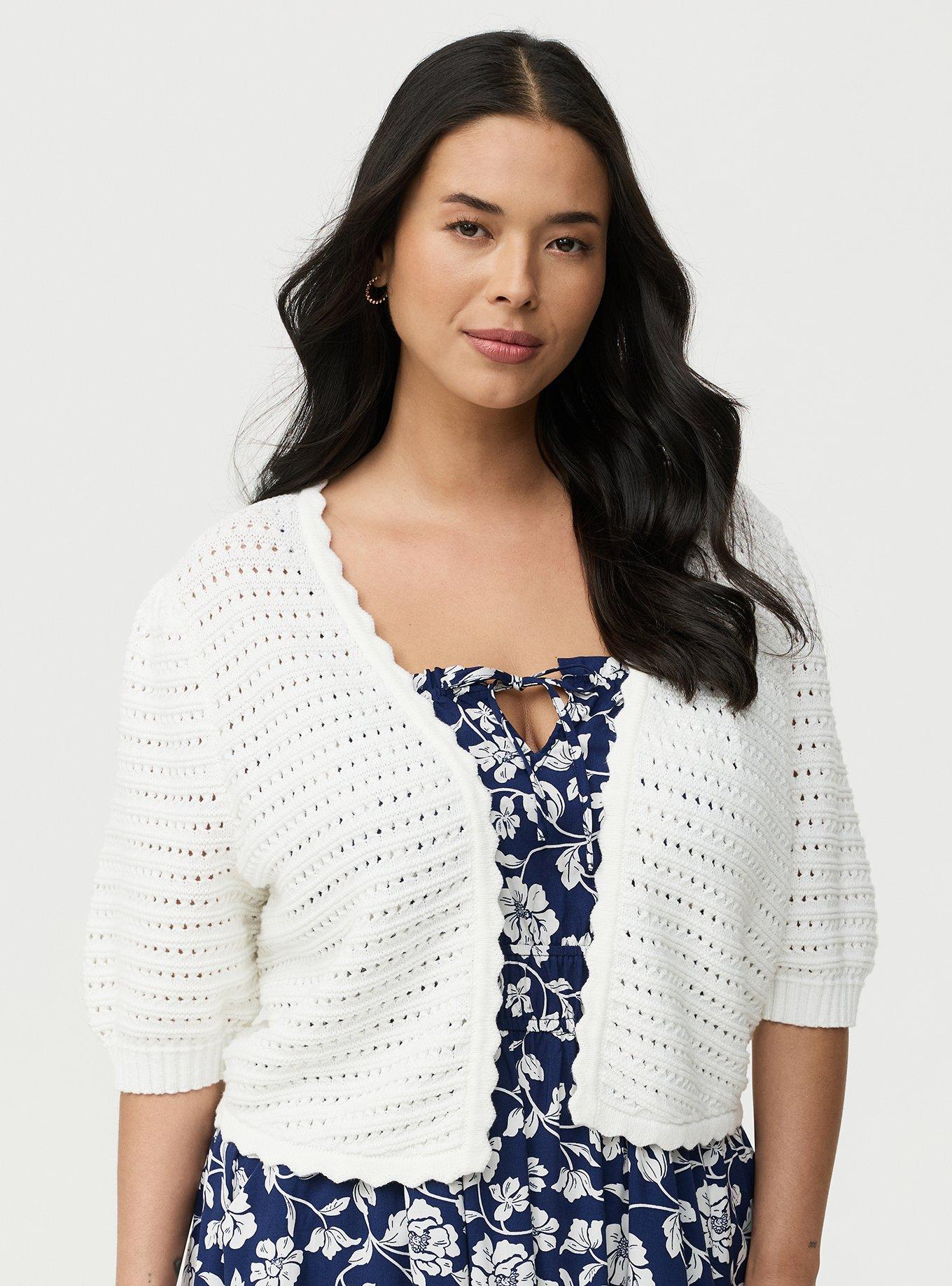 Pointelle Open Front Shrug, BLANC DE BLANC, hi-res