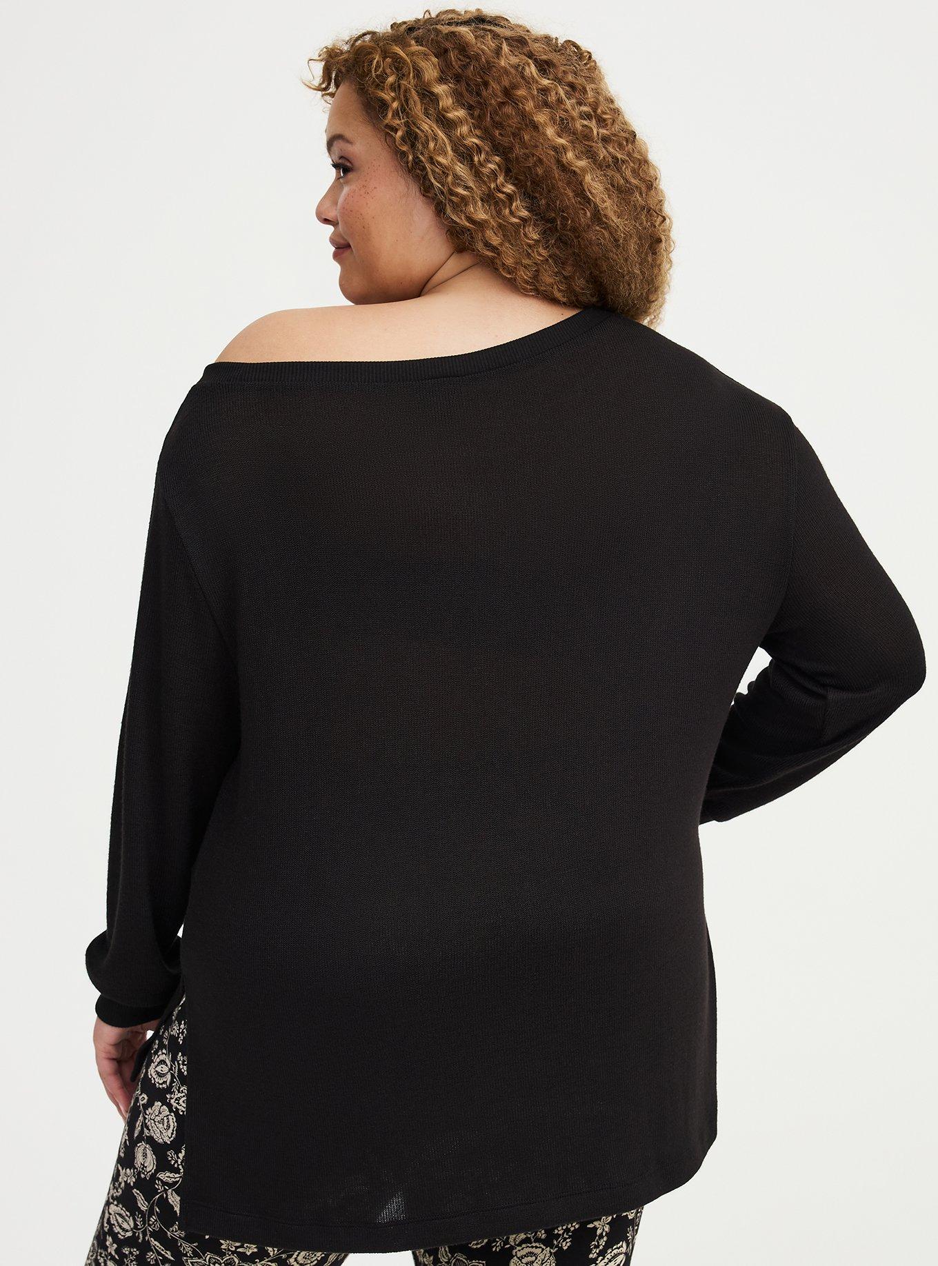 Hacci Off-Shoulder Pullover Sweater, DEEP BLACK, alternate