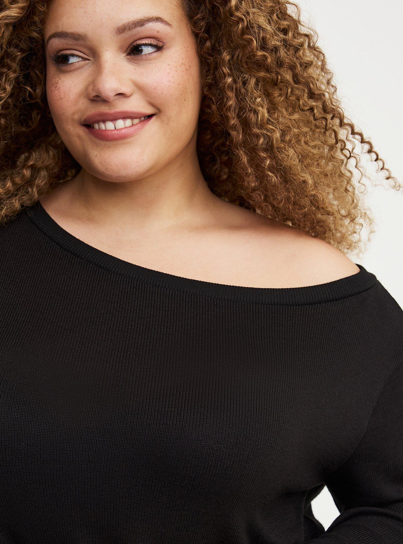 Hacci Off-Shoulder Pullover Sweater, DEEP BLACK, alternate