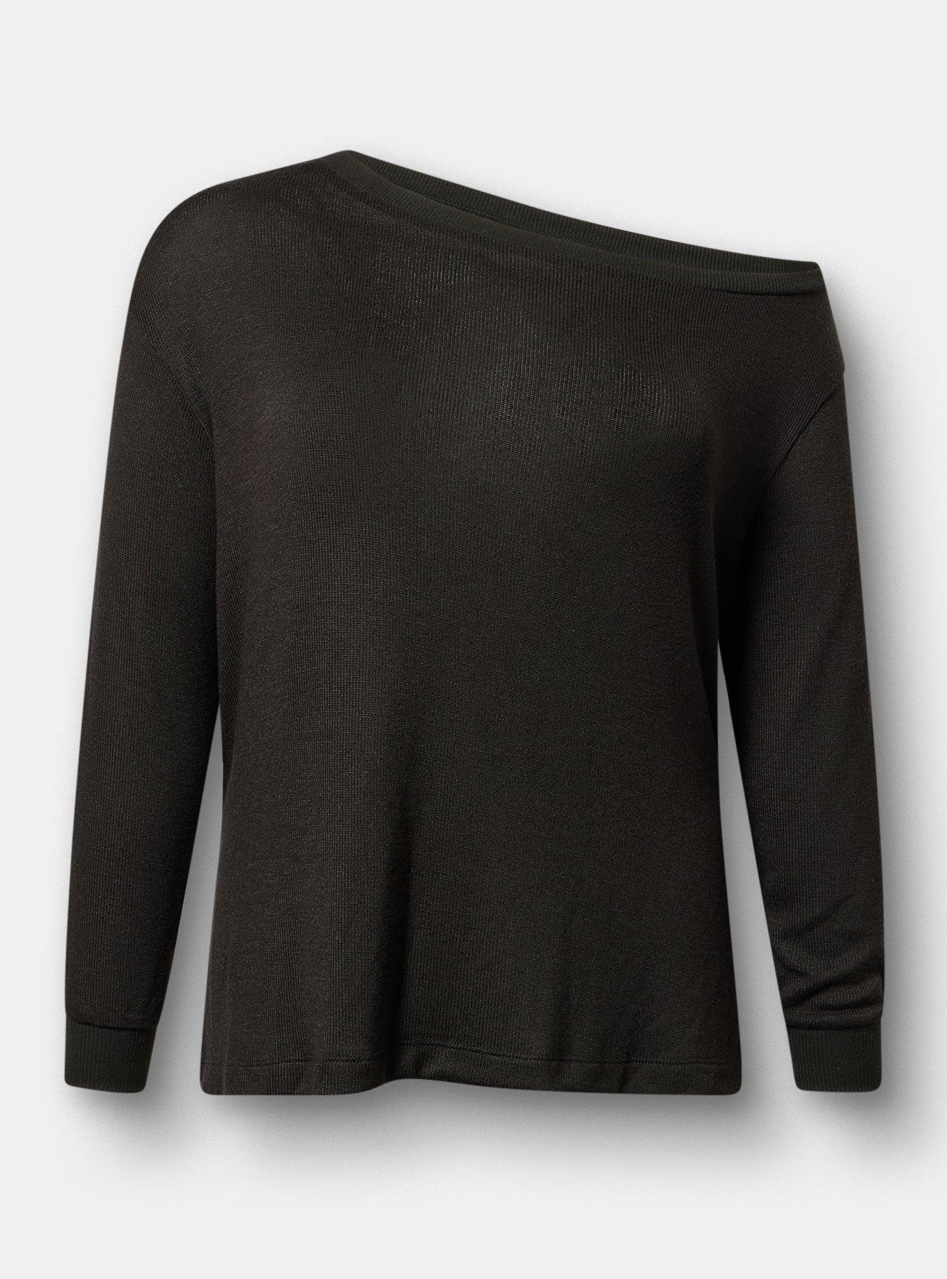 Hacci Off-Shoulder Pullover Sweater, DEEP BLACK, hi-res