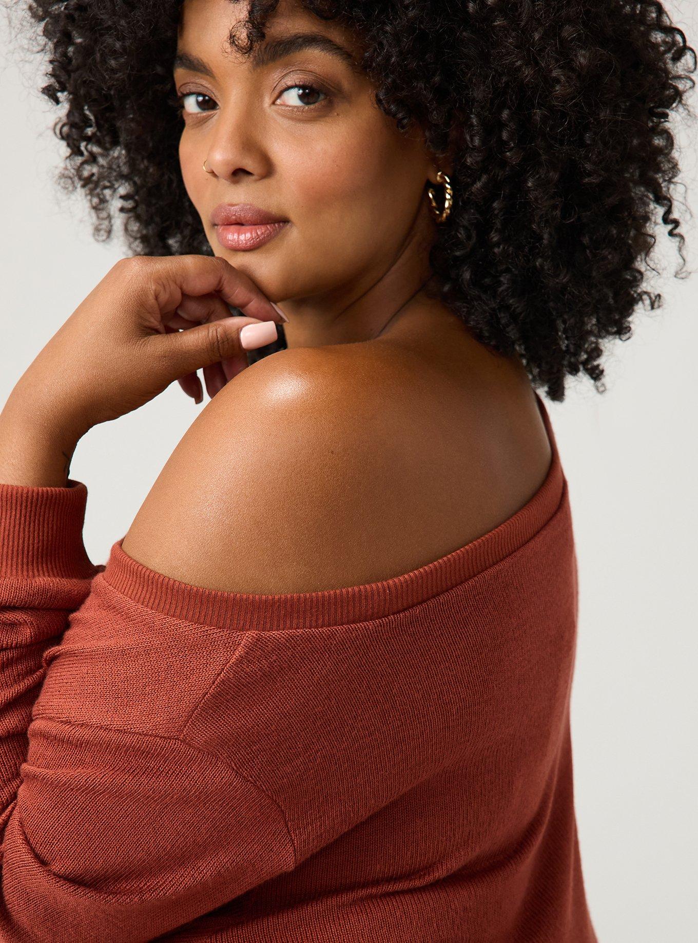 Hacci Off-Shoulder Pullover Sweater, ROASTED RUSSET, alternate