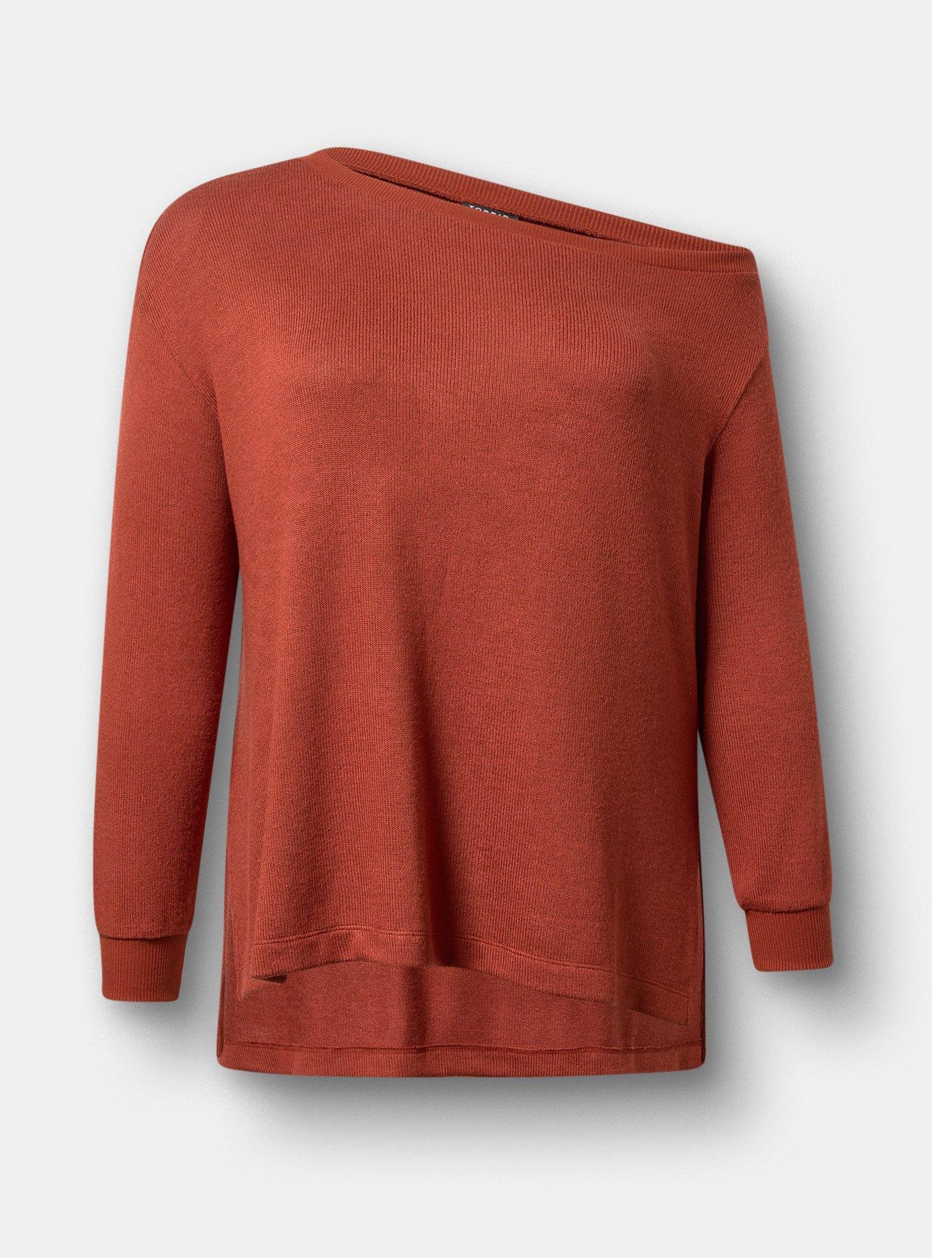 Hacci Off-Shoulder Pullover Sweater, ROASTED RUSSET, flat