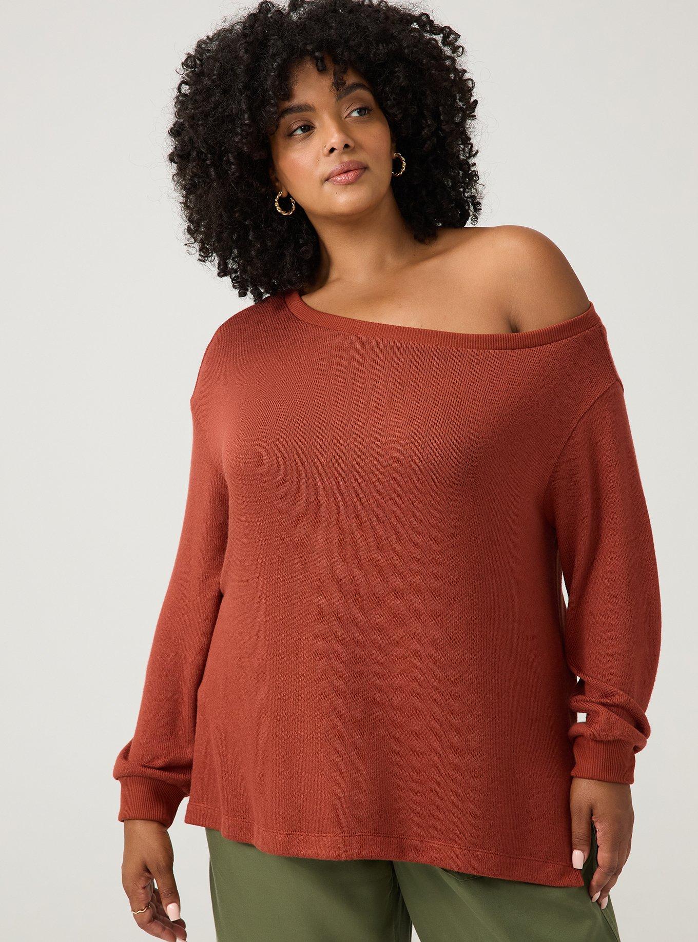 Hacci Off-Shoulder Pullover Sweater, ROASTED RUSSET, hi-res