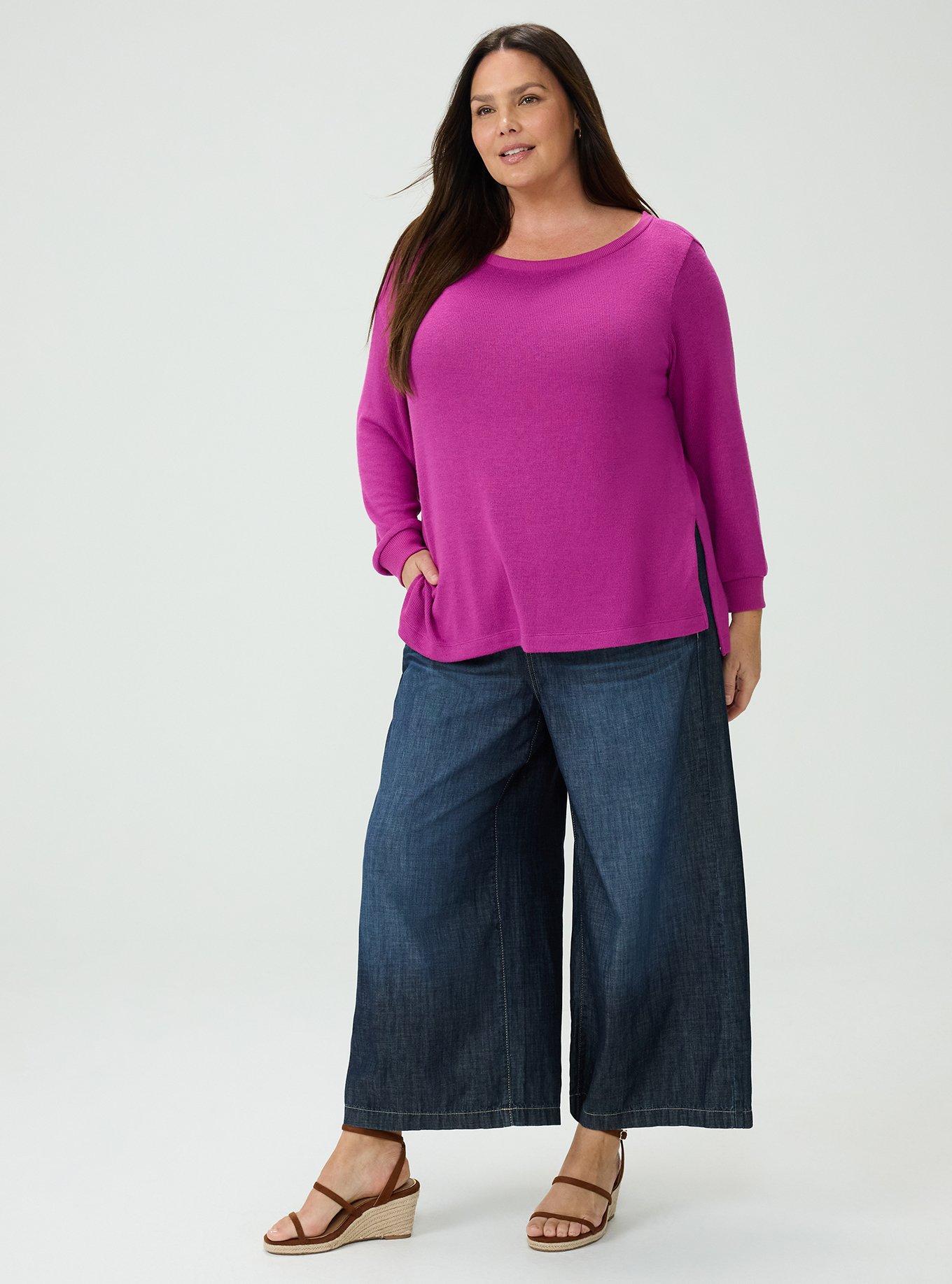 Hacci Off-Shoulder Pullover Sweater, WILD ASTER, alternate