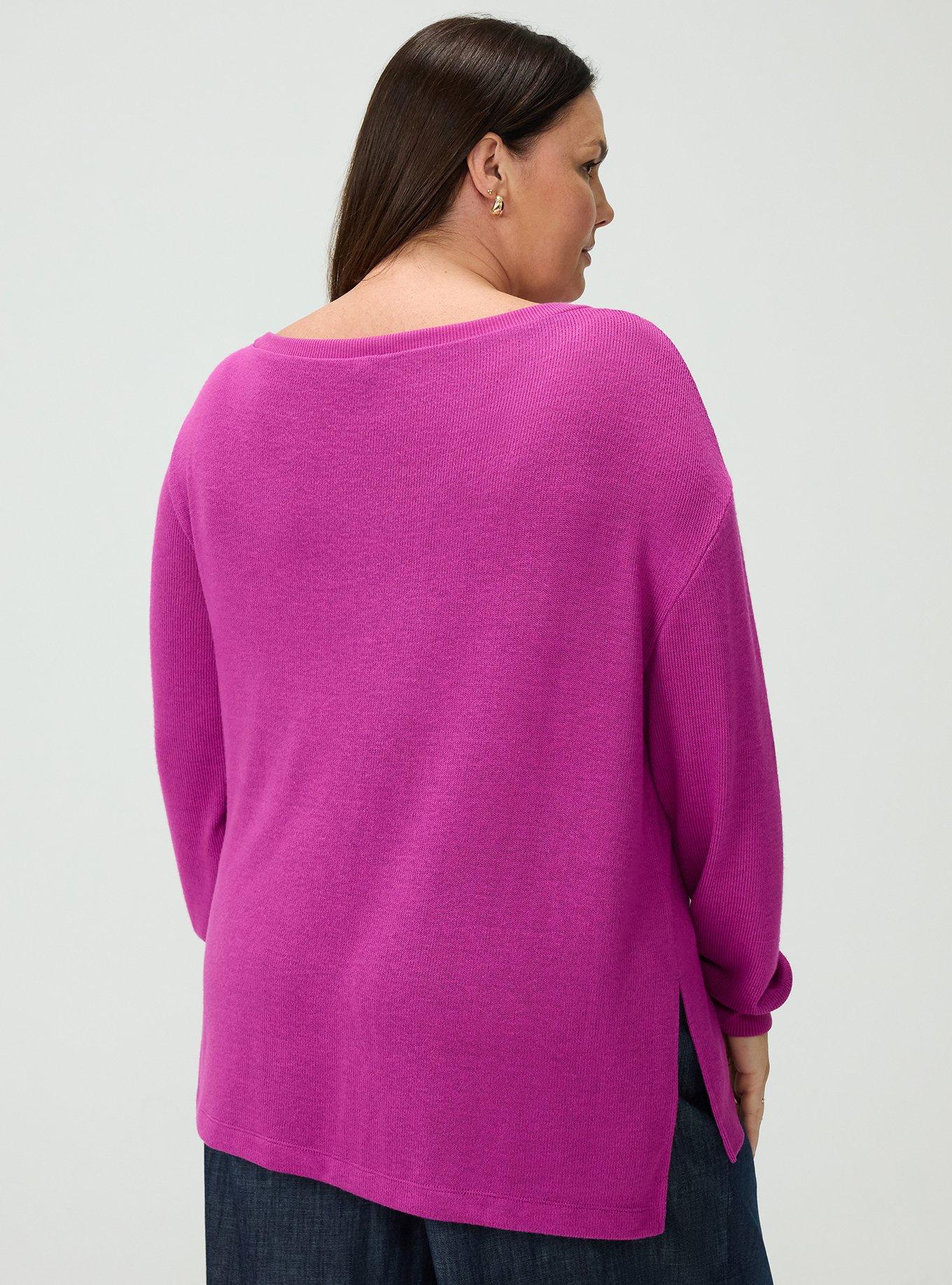Hacci Off-Shoulder Pullover Sweater, WILD ASTER, alternate