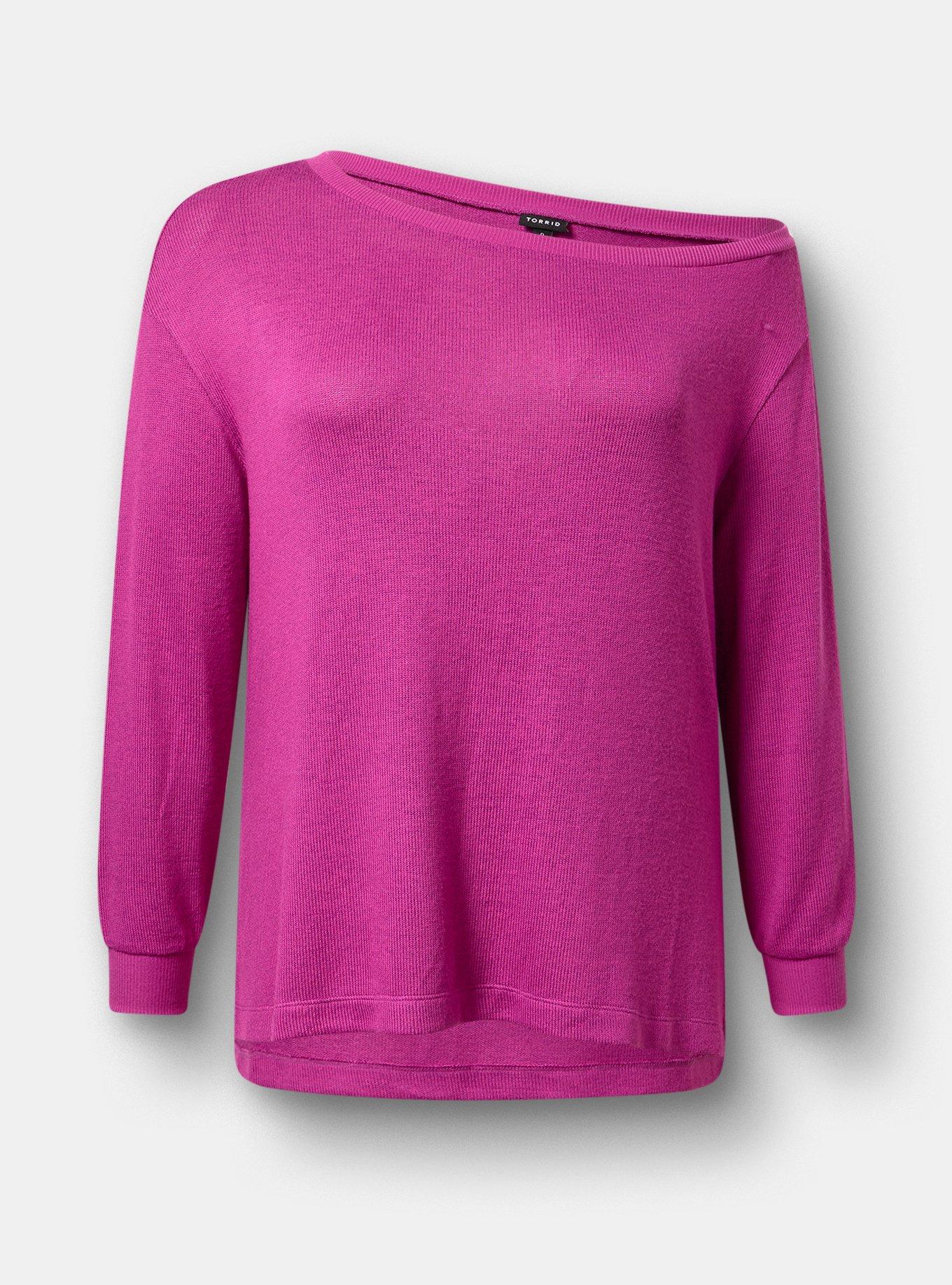Hacci Off-Shoulder Pullover Sweater, WILD ASTER, hi-res