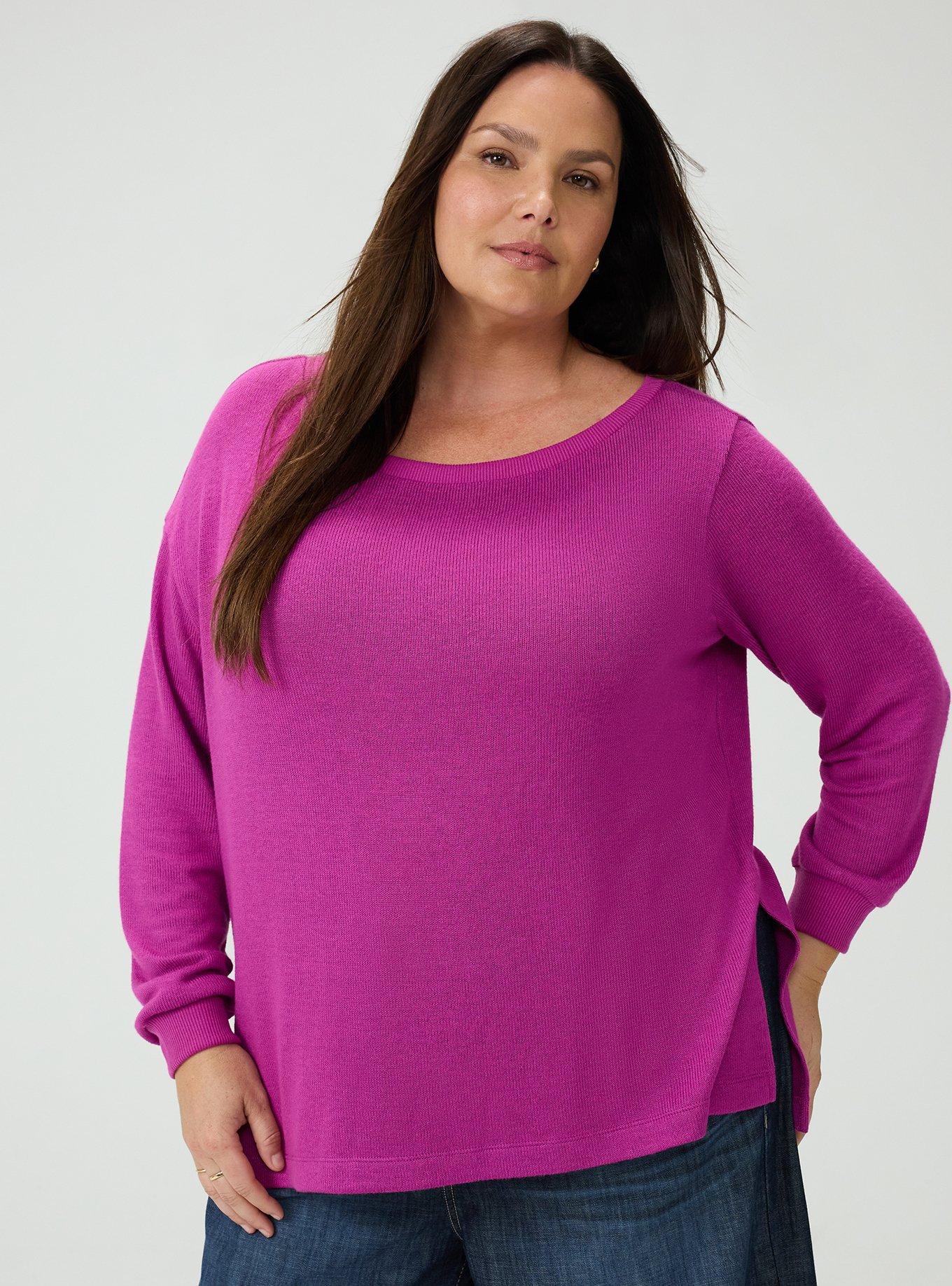 Hacci Off-Shoulder Pullover Sweater, WILD ASTER, hi-res