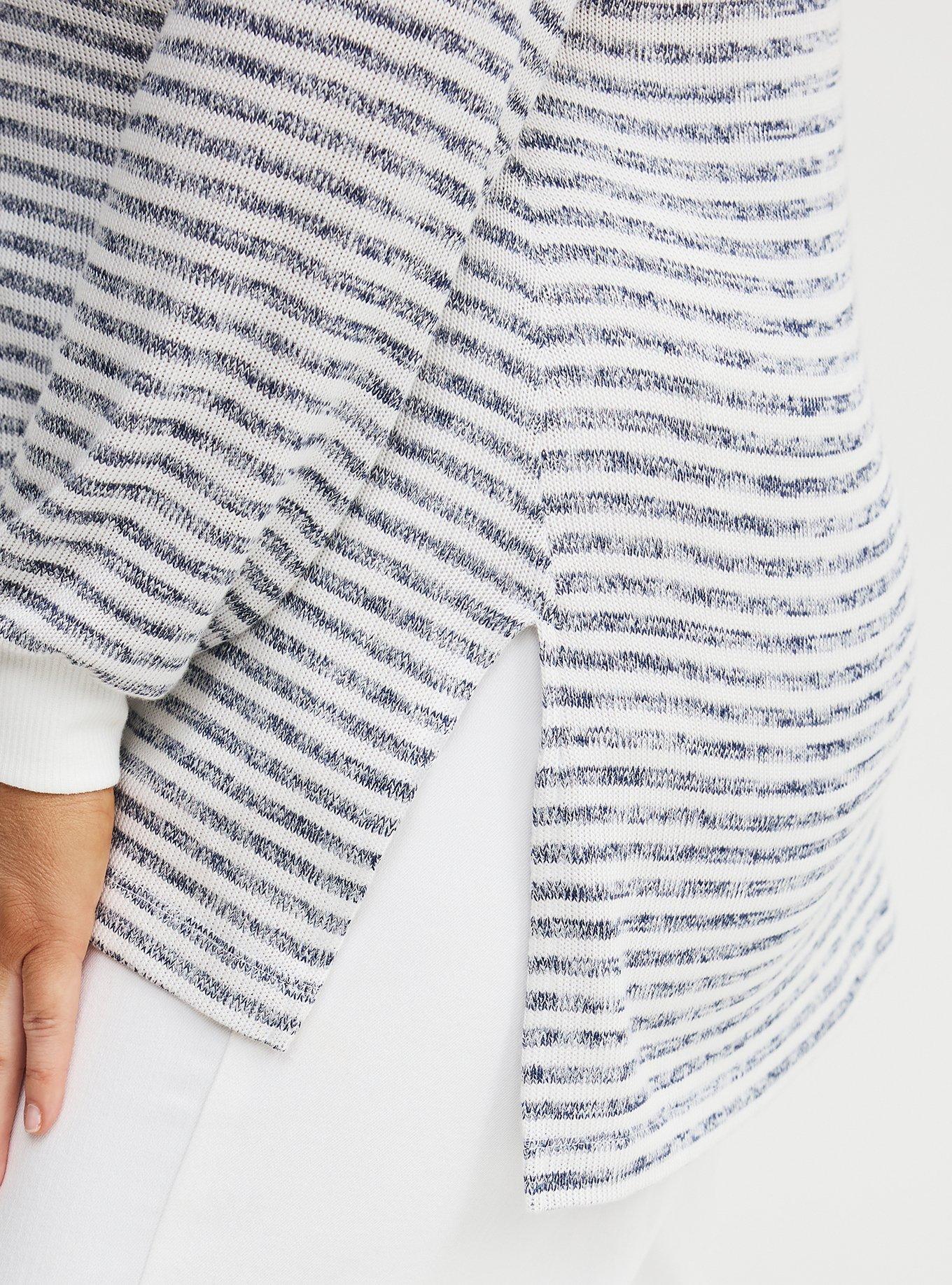 Hacci Off-Shoulder Pullover Sweater, MARLED MEDIEVAL BLUE BLANC DE BLANC STRIPE, alternate