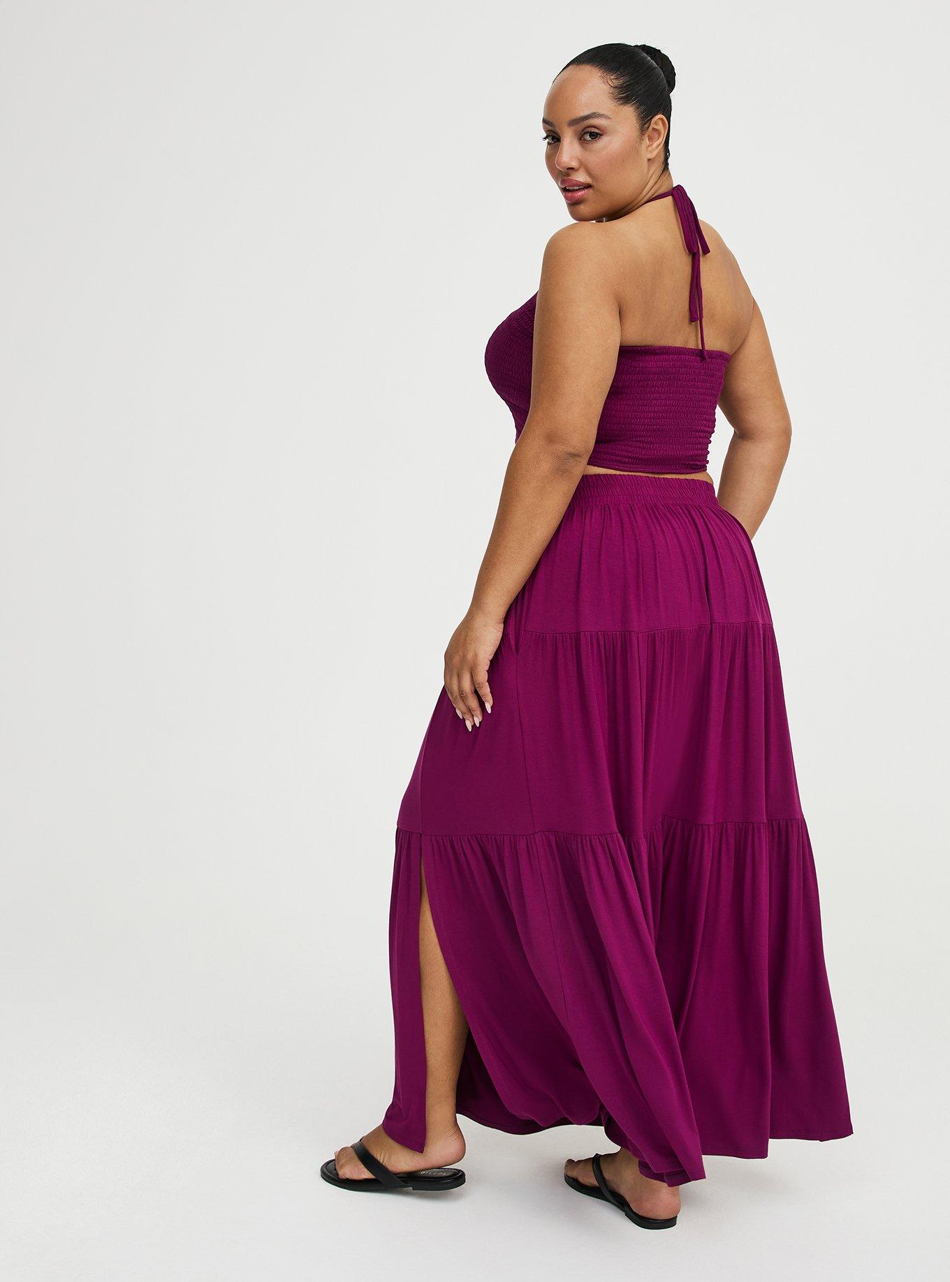 Smocked Maxi Skirt Set, PLUM CASPIA, alternate