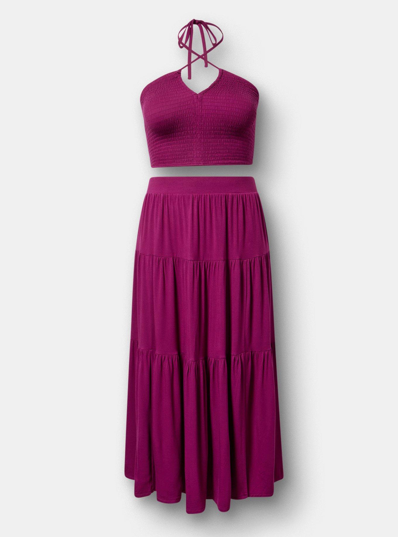 Smocked Maxi Skirt Set, PLUM CASPIA, hi-res