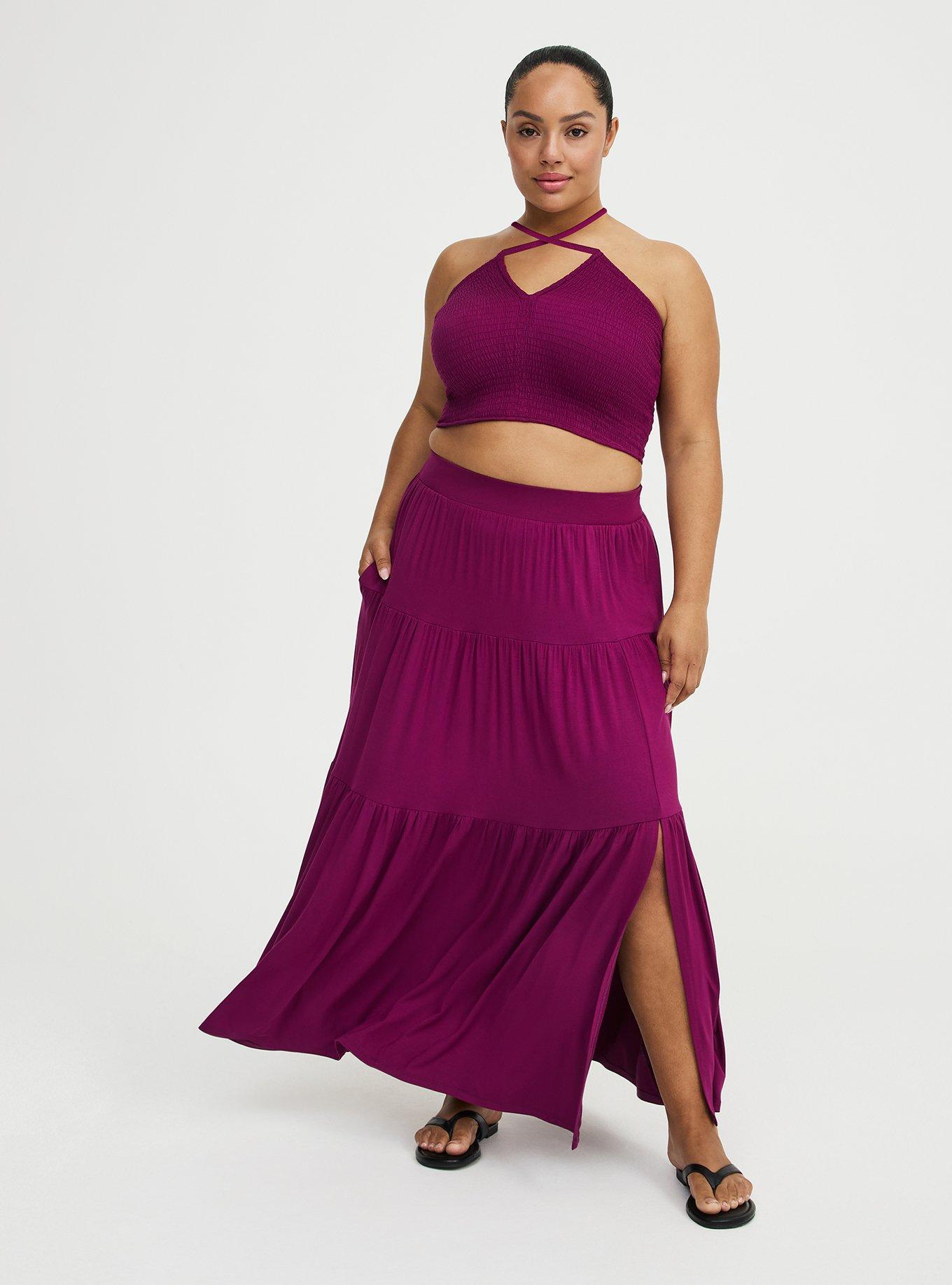 Smocked Maxi Skirt Set, PLUM CASPIA, hi-res