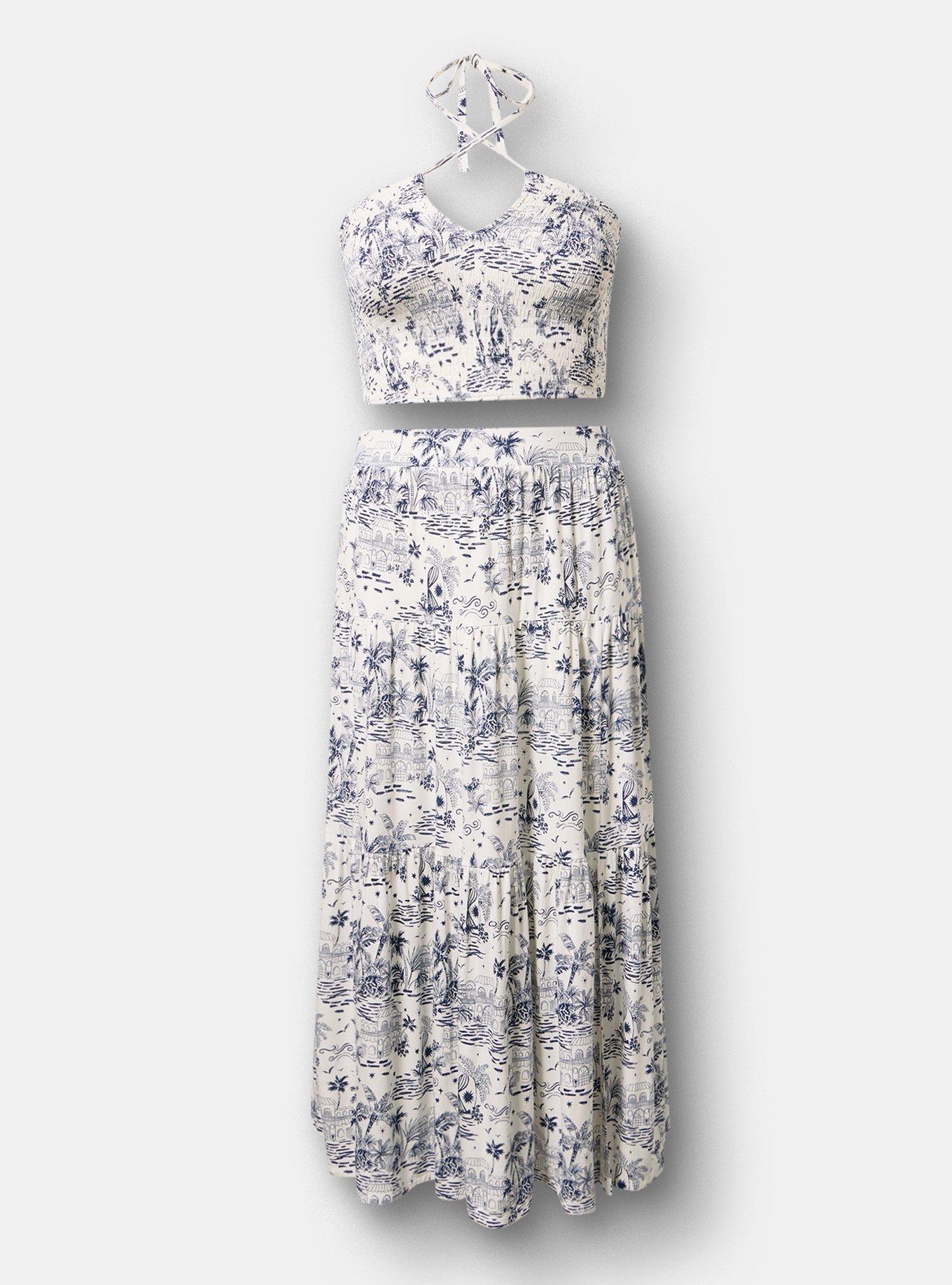 Smocked Maxi Skirt Set, REVERIA TOILE NAVY, hi-res