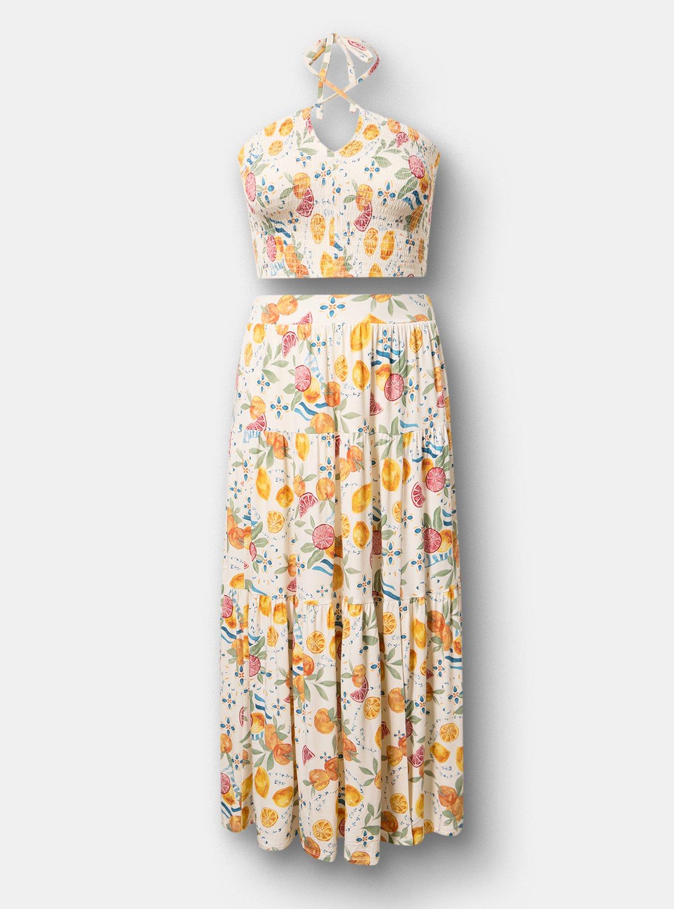 Smocked Maxi Skirt Set, FRUITY PICNIC IVORY, hi-res