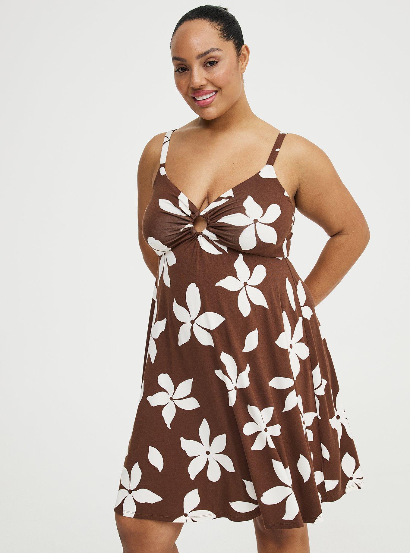Sweetheart O-Ring Mini Dress, GABRIELLA FLORAL BROWN, hi-res