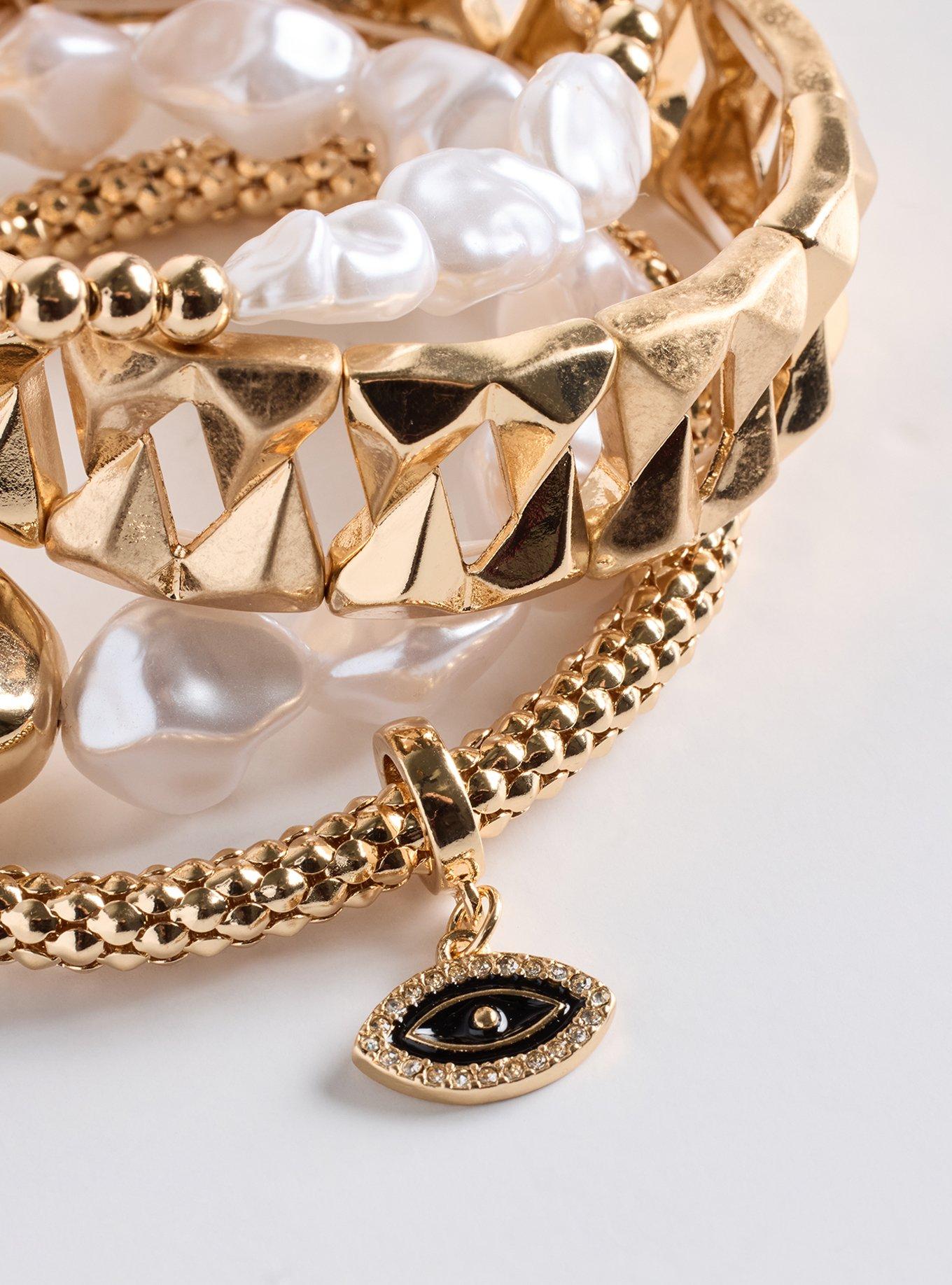 Pearl Stretch Bracelet Set, GOLD, alternate