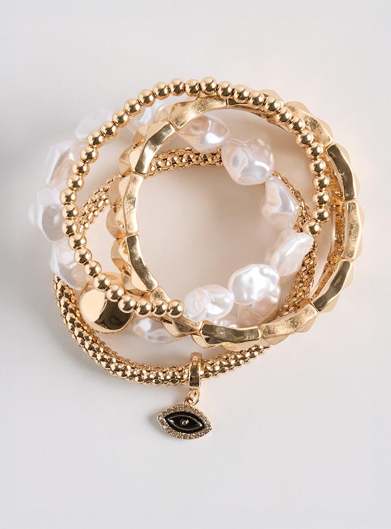 Pearl Stretch Bracelet Set, GOLD, hi-res