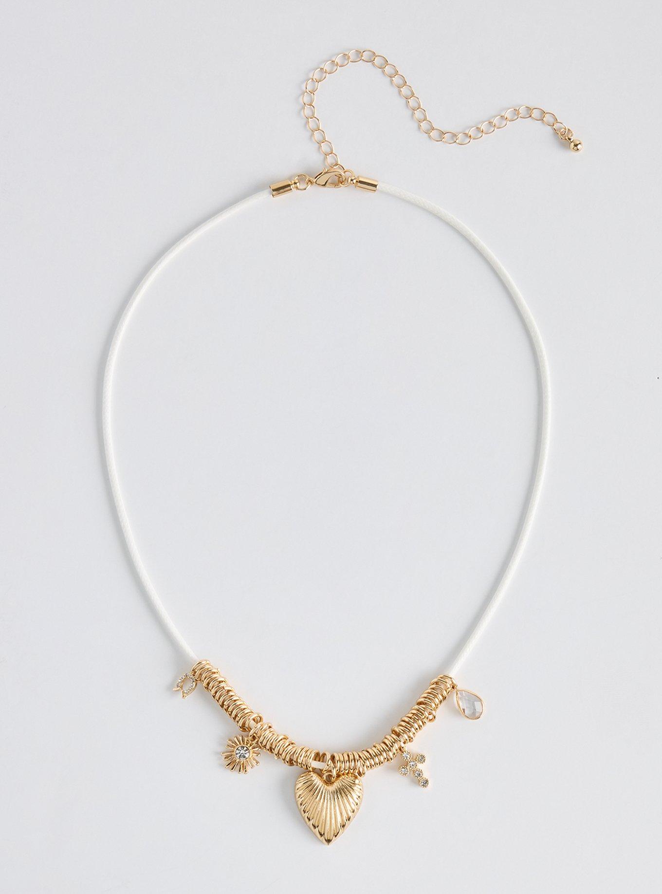 Cord Heart Charm Necklace, , hi-res